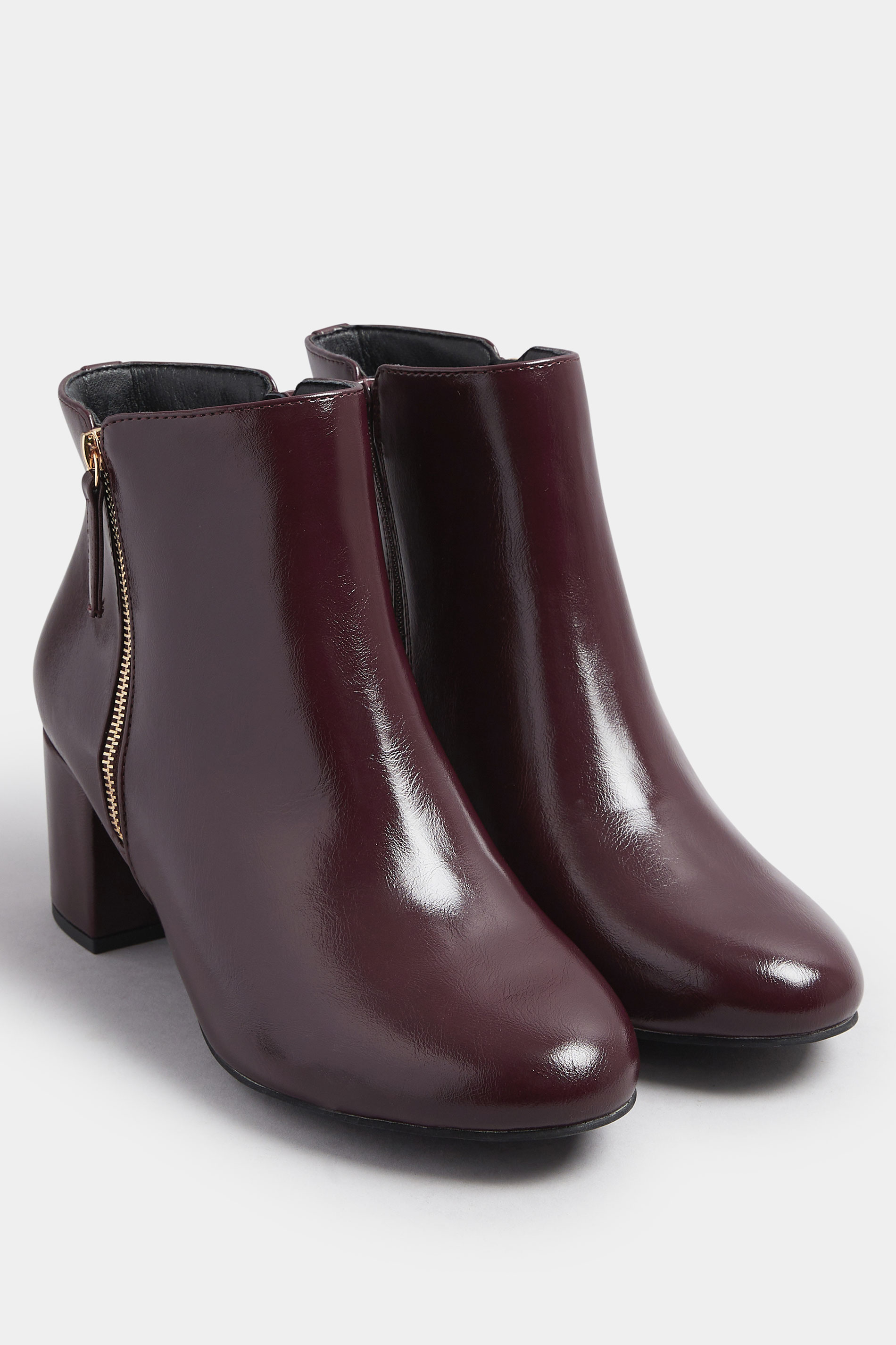 Burgundy Red Faux Leather Block Heel Ankle Boots In Wide E Fit & Extra Wide EEE Fit | Yours Clothing 2