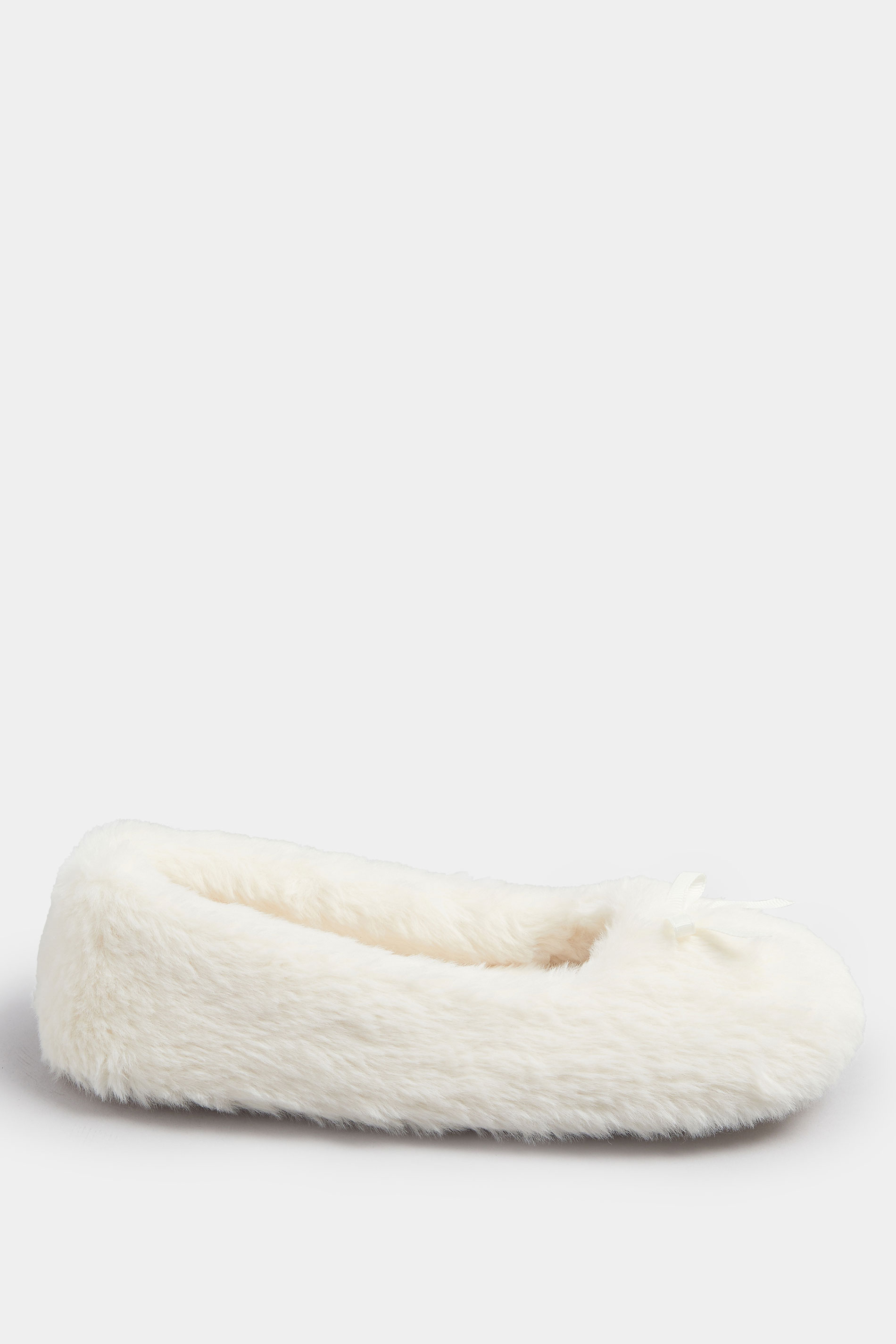 Cream Plush Bow Front Ballet Slippers | Yours Clothing 3