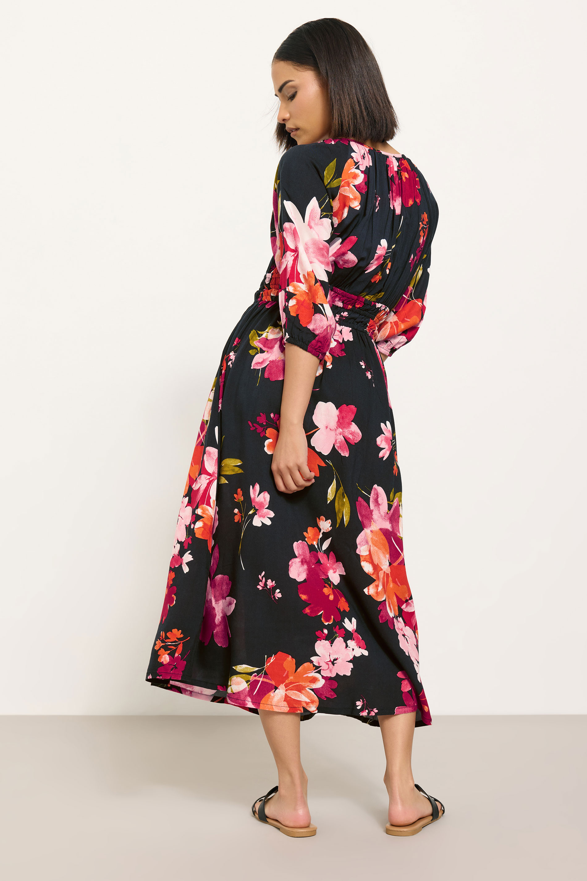 PixieGirl Petite Women's Red Floral Print Tea Midaxi Dress | PixieGirl 3