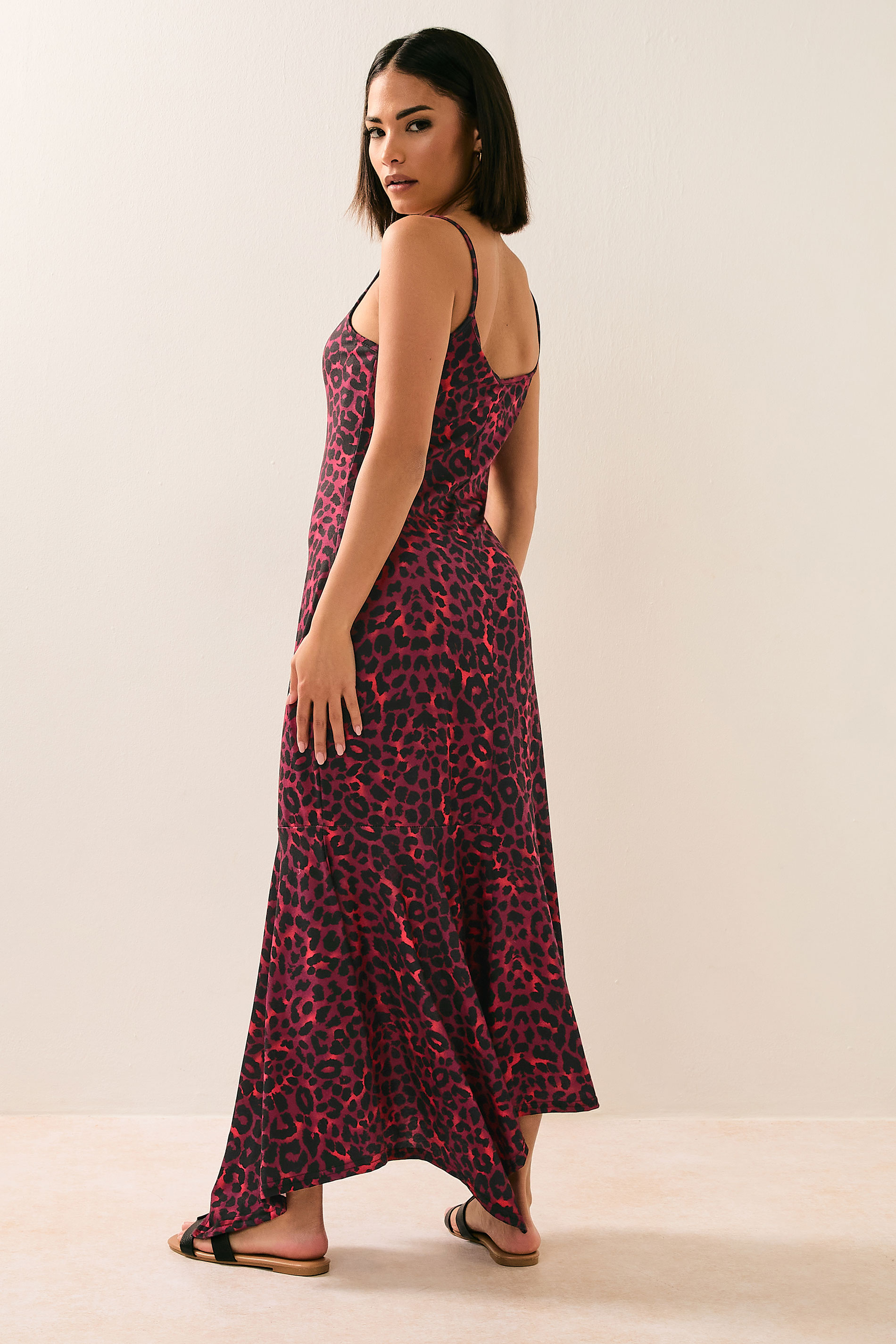 PixieGirl Petite Women's Burgundy Red Leopard Print Hanky Hem Maxi Dress | PixieGirl 3