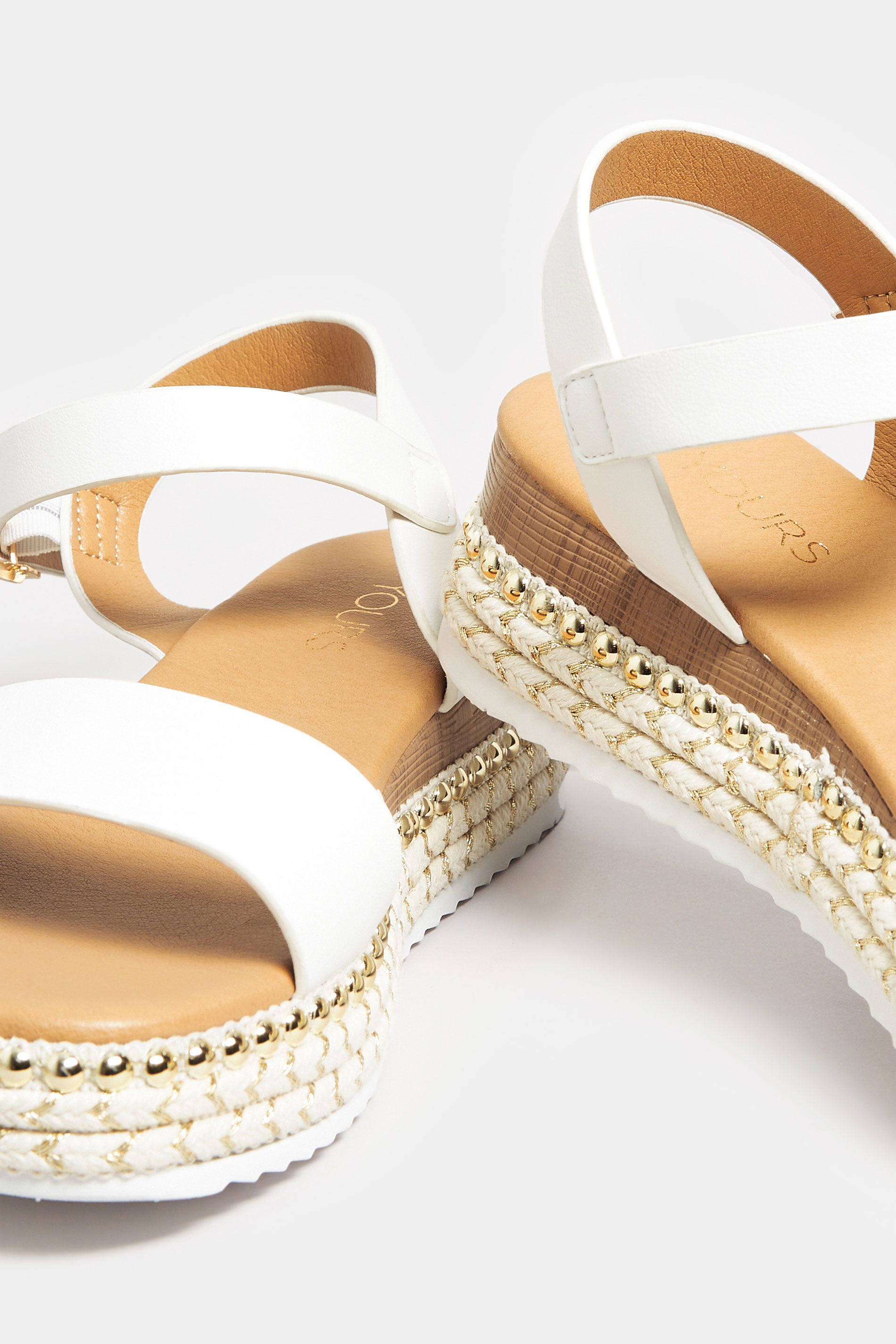 Plus Size White & Brown Buckle Platform Espadrille Wedge Heels | Yours Clothing  5