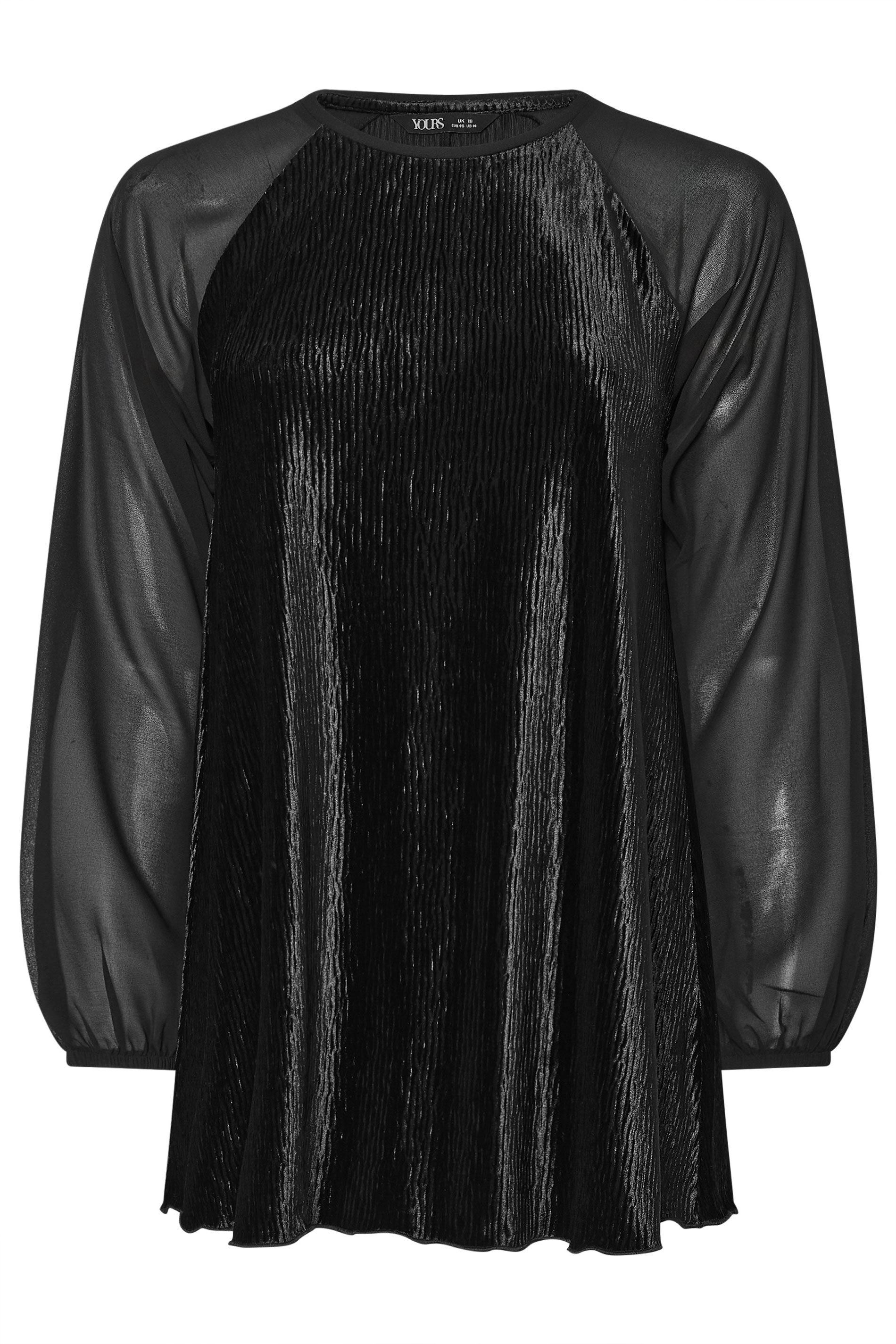 YOURS Plus Size Black Crinkle Velour Top | Yours Clothing 5