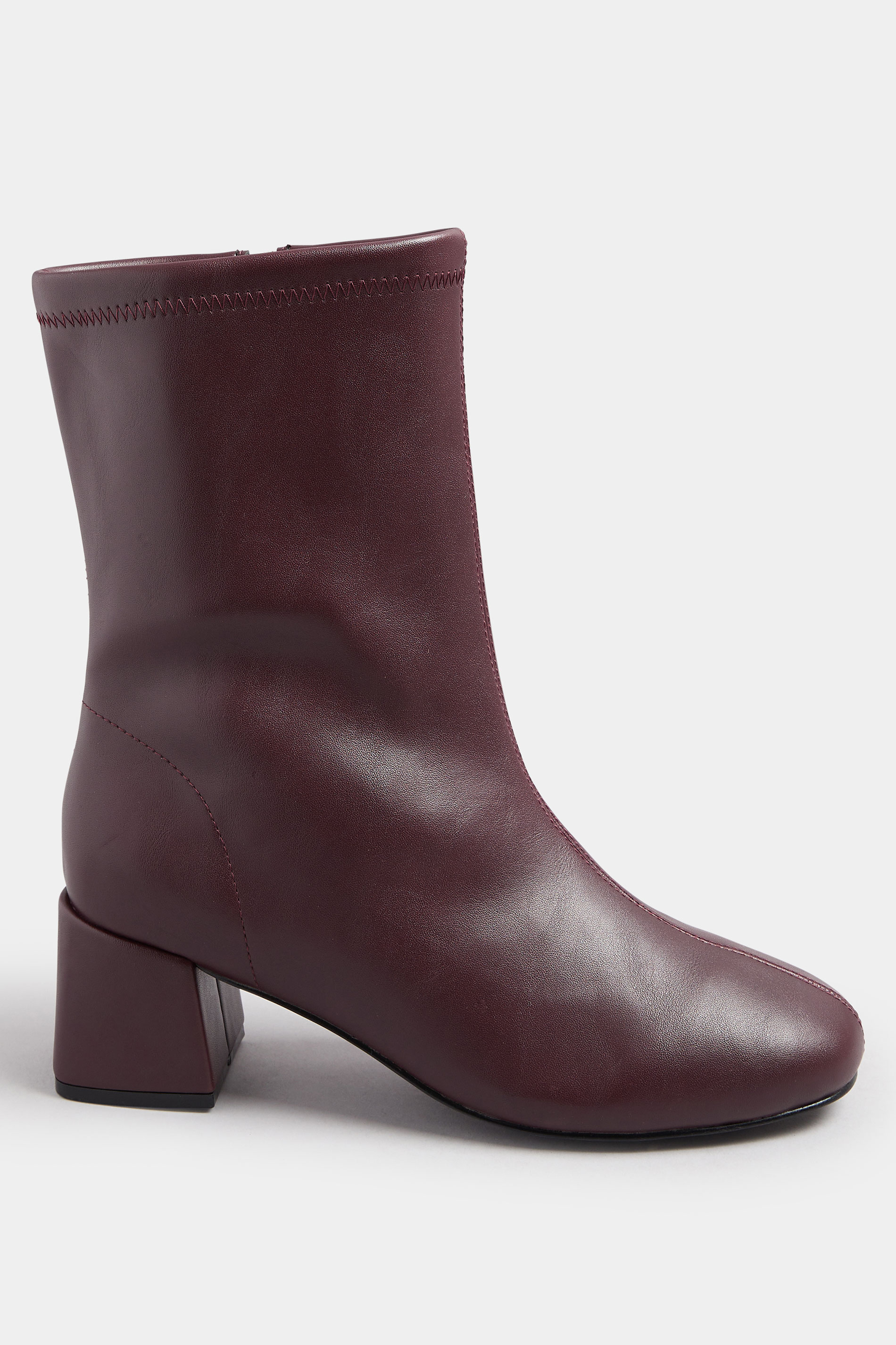 Burgundy Red Block Heel Stretch Boots In Extra Wide EEE Fit | Yours Clothing 3