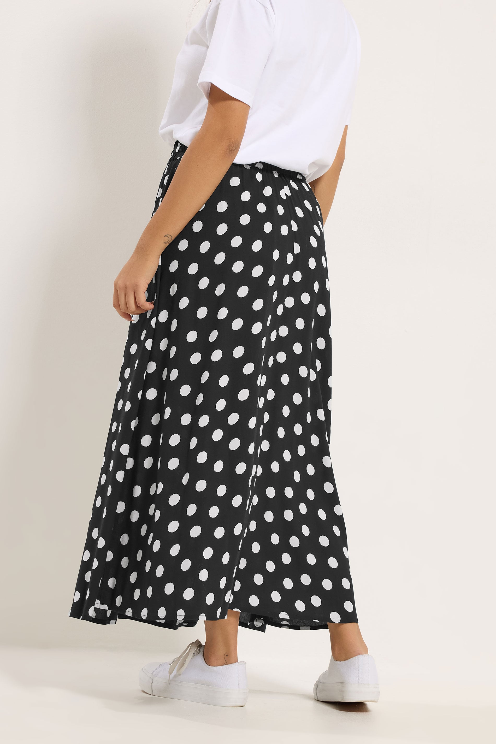 M&Co Petite Black Polka Dot Tie Waist Maxi Skirt | M&Co 2