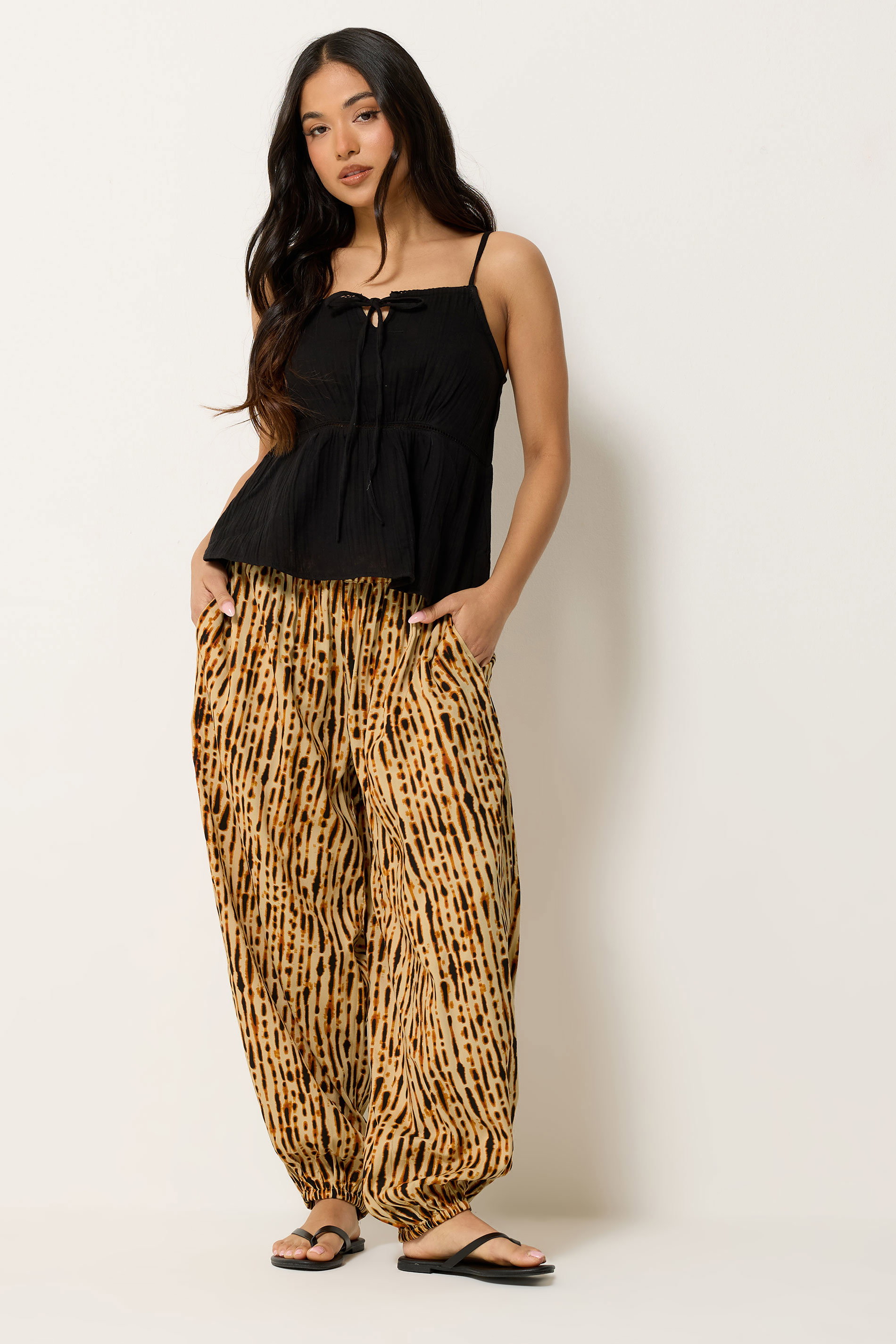 Pixiegirl Women's Brown Petite Tie Dye Balloon Trousers Size 8