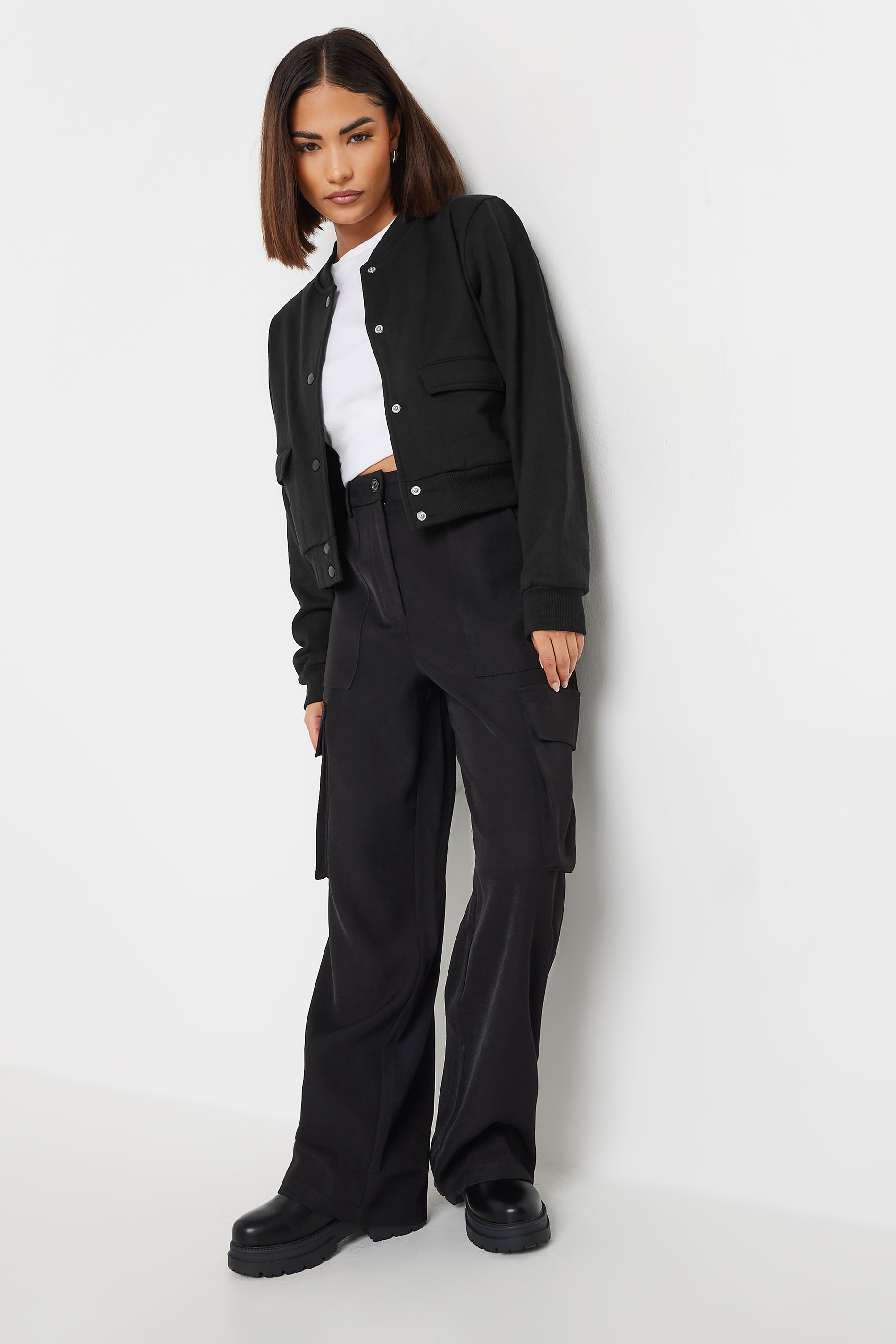 PixieGirl Petite Womens Black Jersey Bomber Jacket | PixieGirl 2