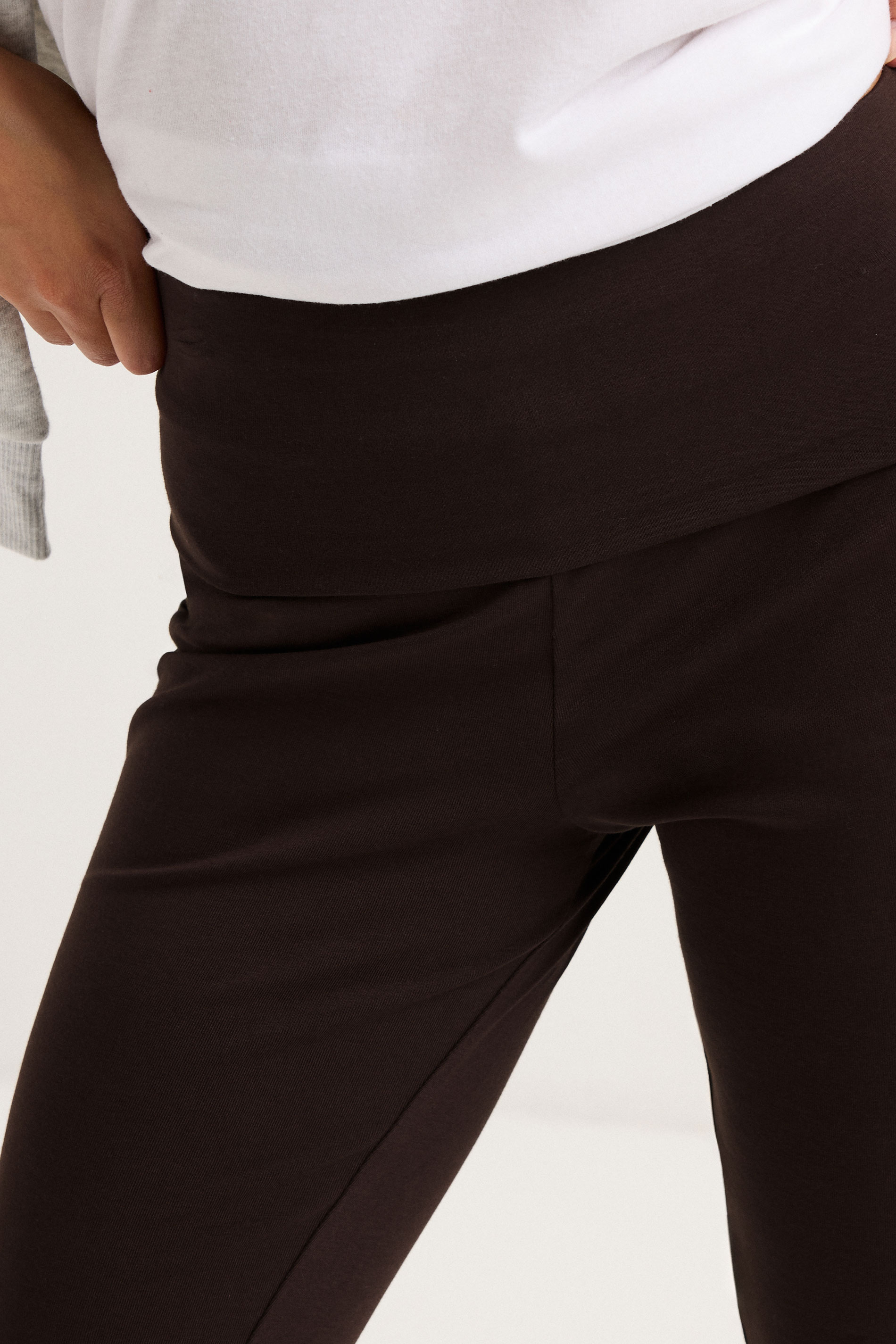 PixieGirl Petite Women's Chocolate Brown Fold Over Flared Leggings | PixieGirl 5