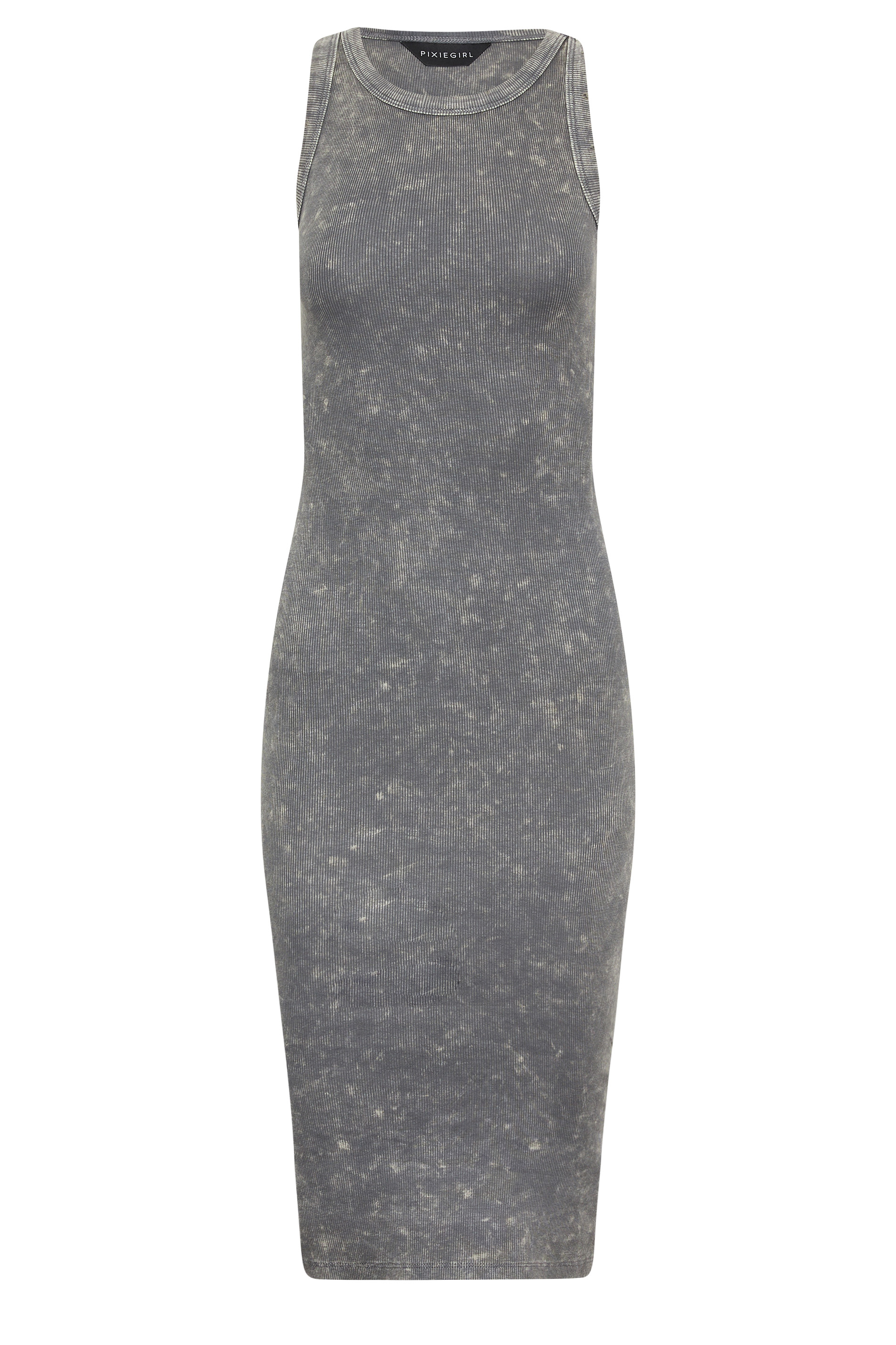 PixieGirl Petite Grey Acid Wash Racer Neck Midi Dress | PixieGirl 6