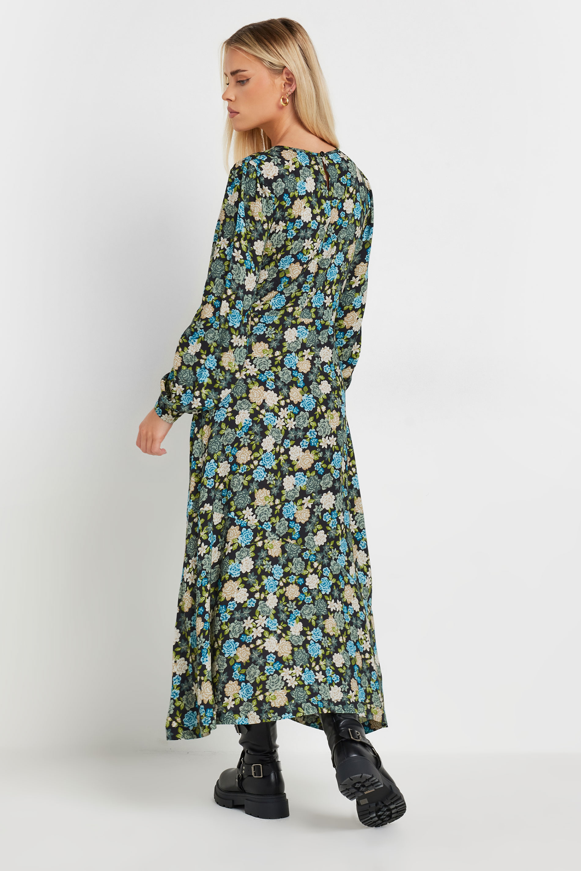 PixieGirl Petite Women's Green Floral Print Tea Midaxi Dress | PixieGirl 3