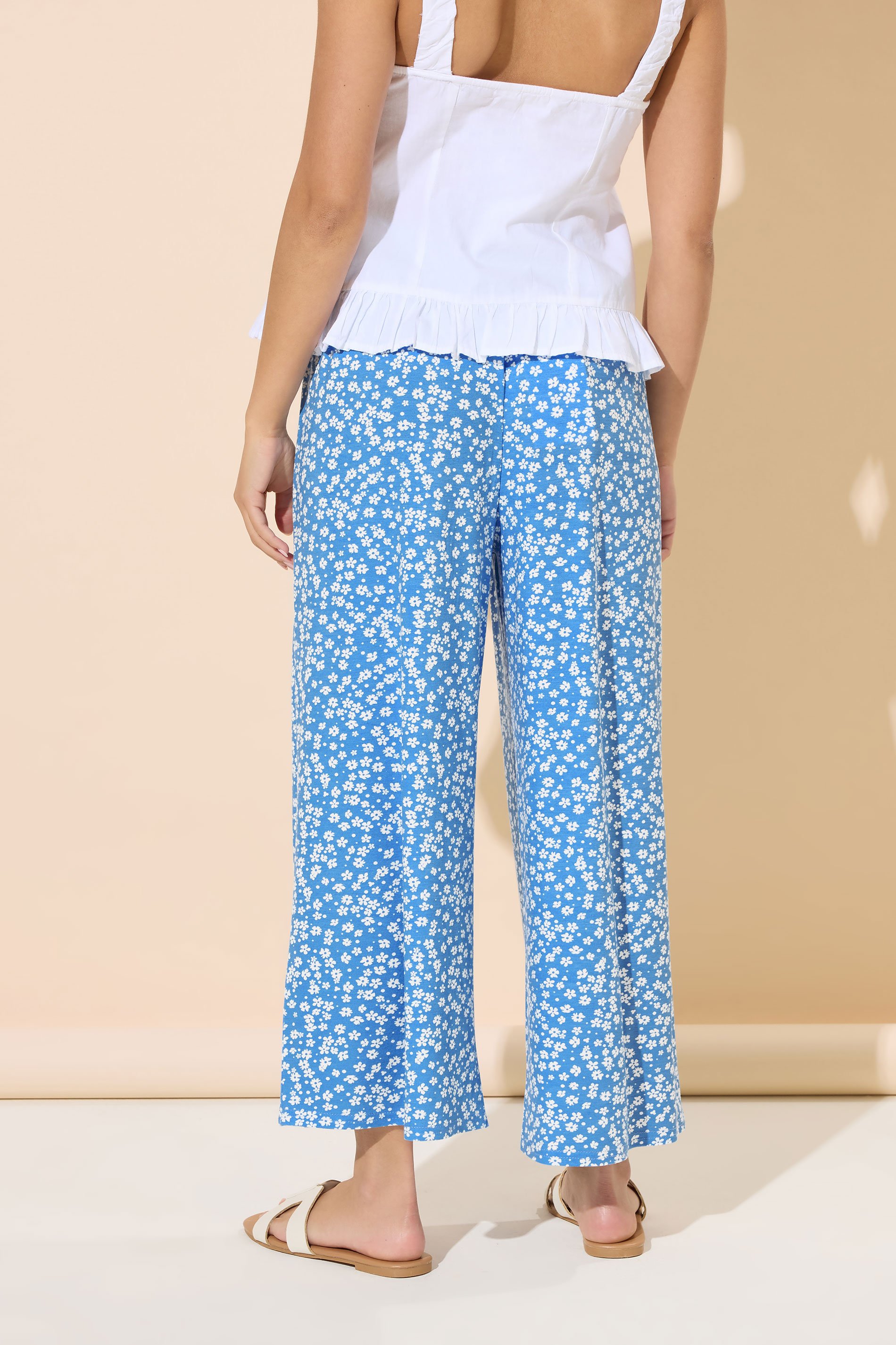 PixieGirl Petite Women's Blue Ditsy Floral Cropped Trousers | PixieGirl 3
