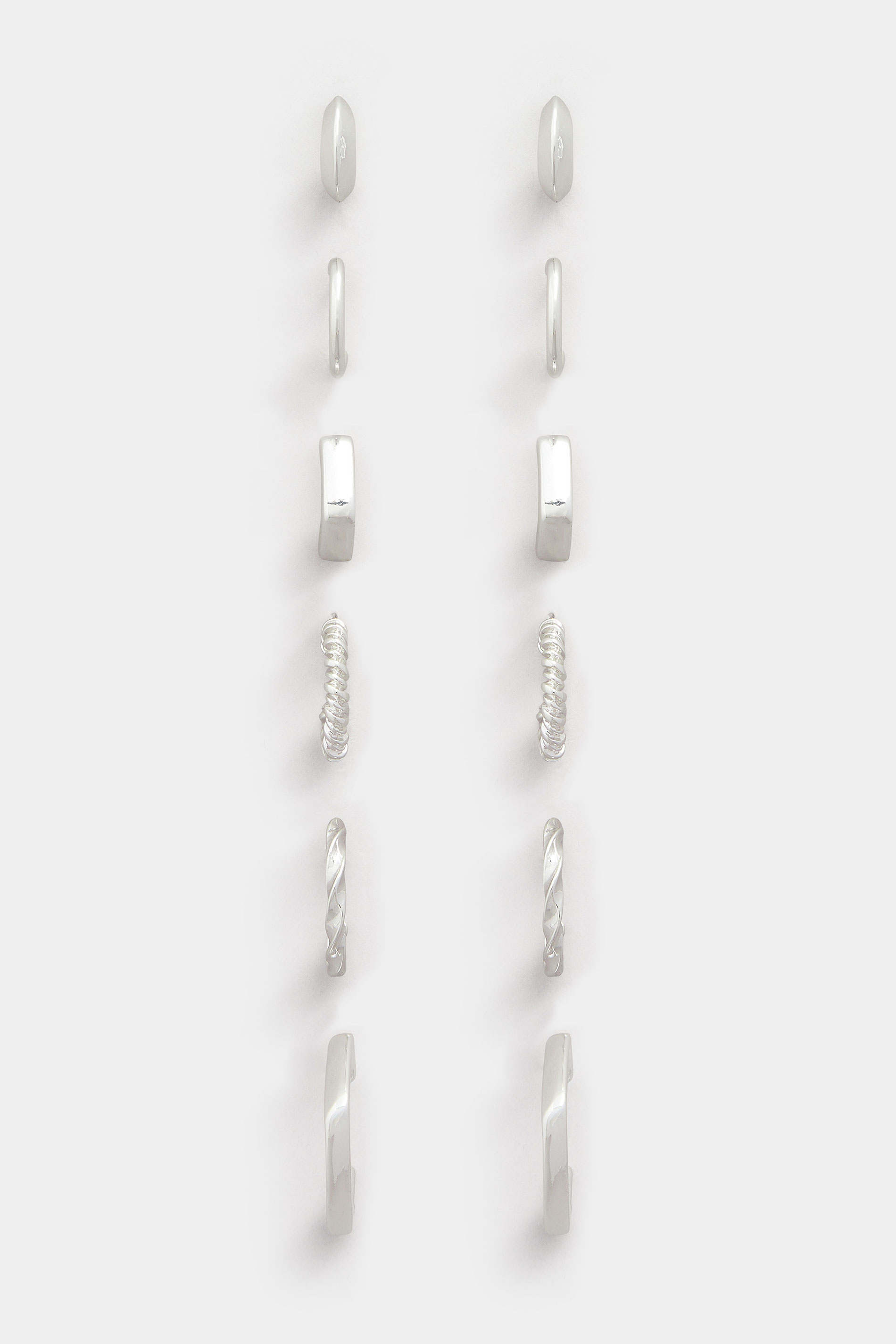 6 PACK Silver Tone Hoop Earring Set | Yours Clothing 3
