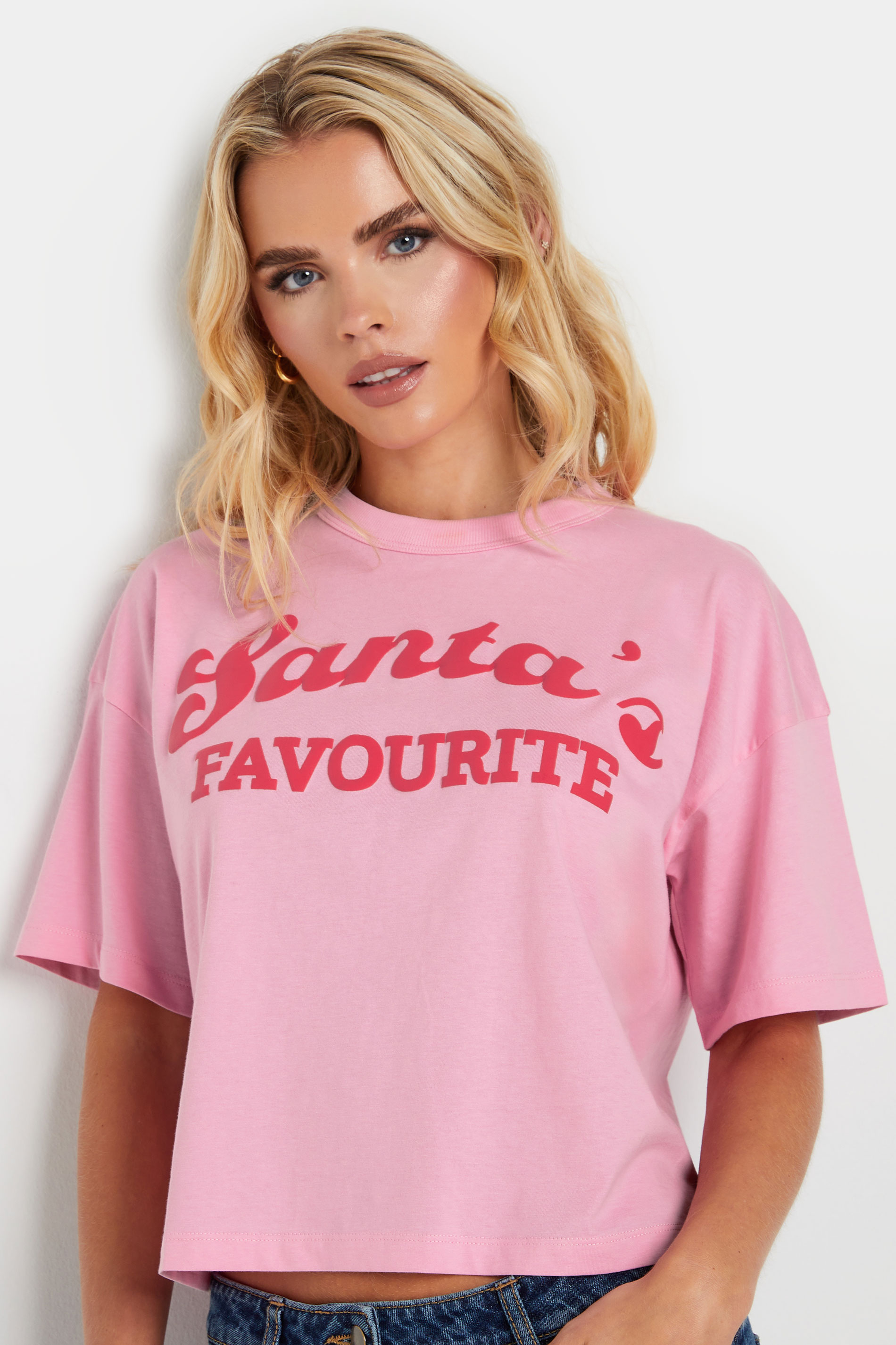 PixieGirl Petite Women's Pink 'Santa's Favourite' Slogan Crop Top | PixieGirl 7