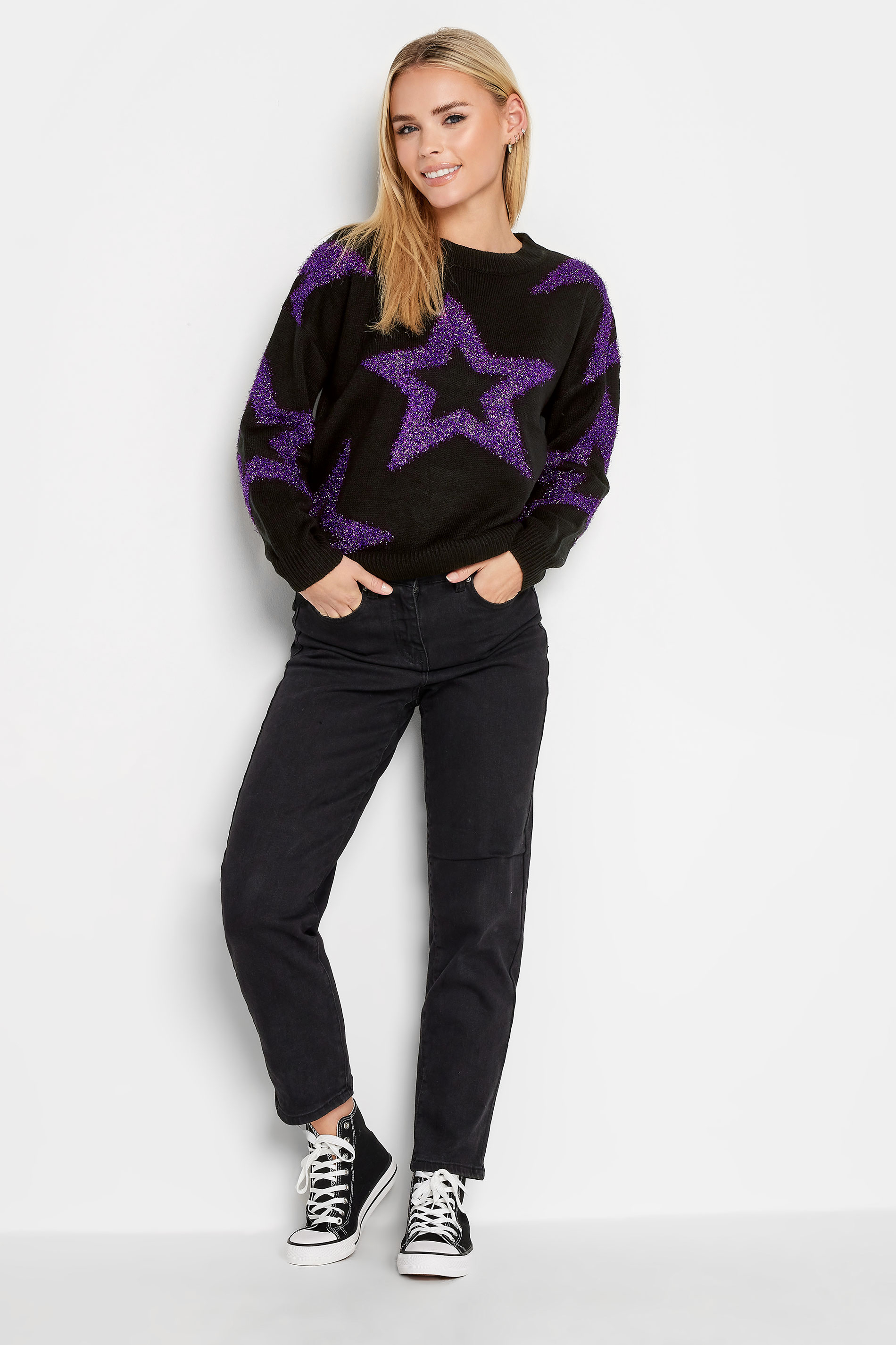 PixieGirl Black & Purple Glitter Star Jumper | PixieGirl  2