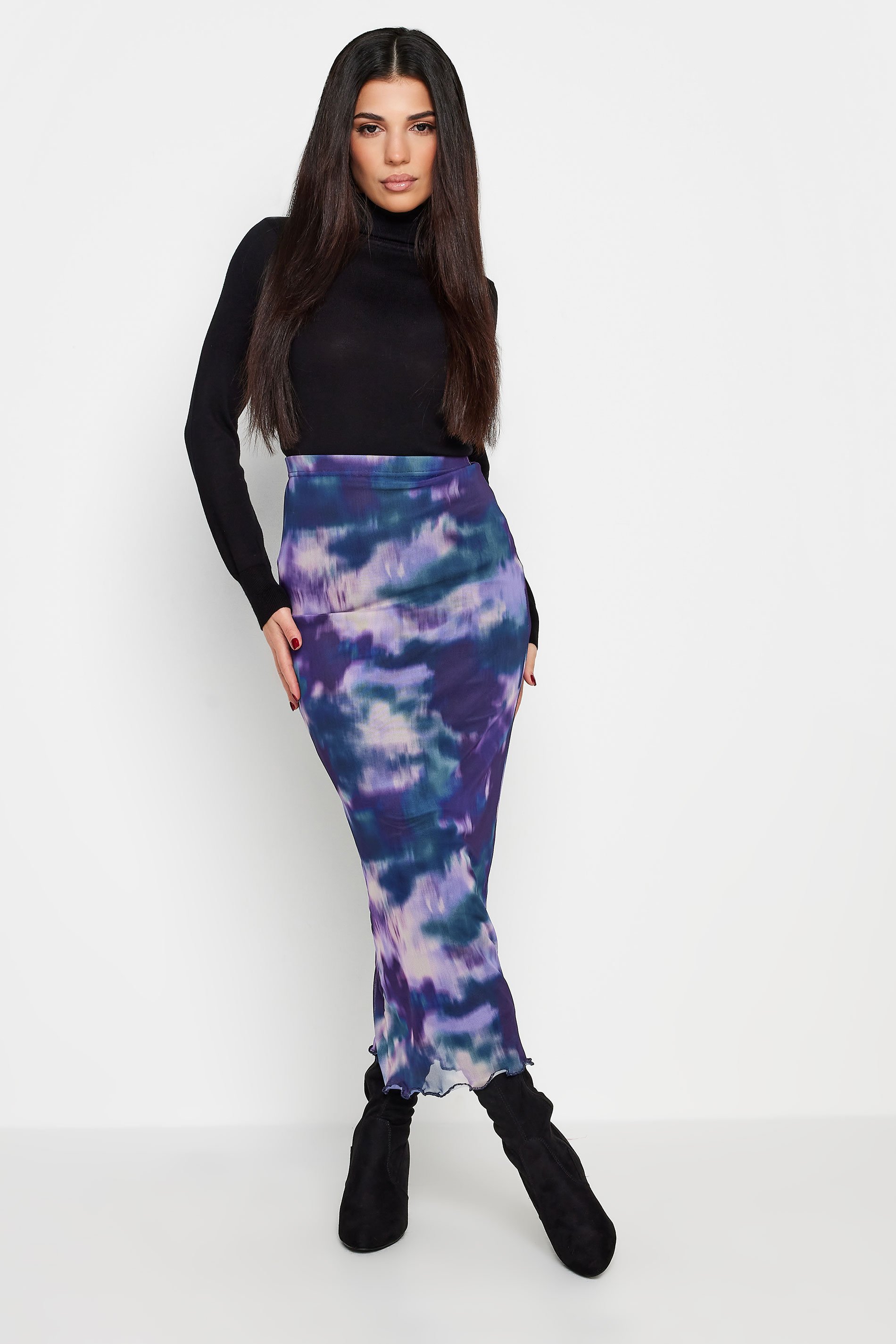 PixieGirl Purple Tie Dye Print Mesh Maxi Skirt | PixieGirl  3
