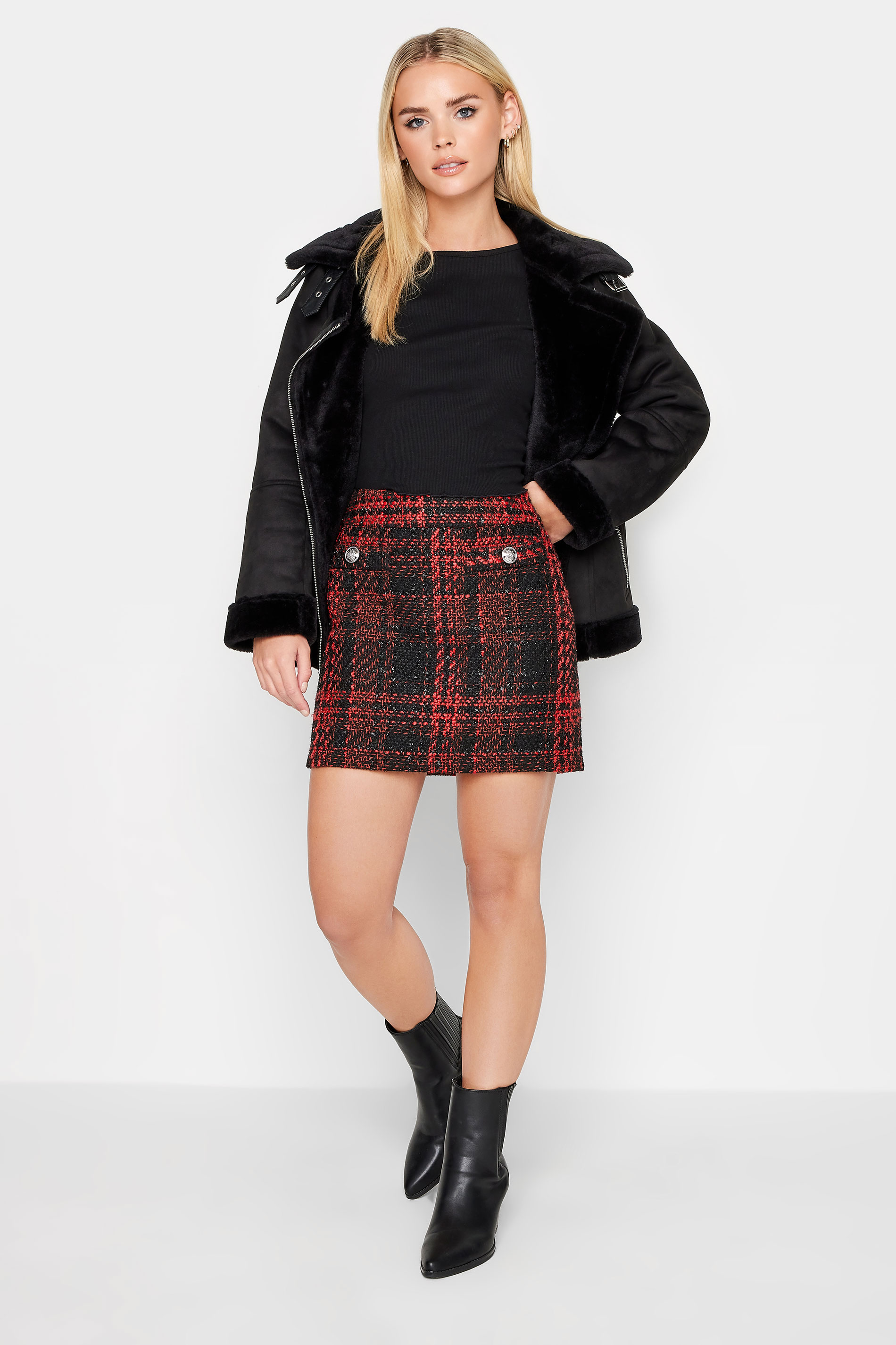 PixieGirl Red & Black Boucle Check Mini Skirt | PixieGirl  3