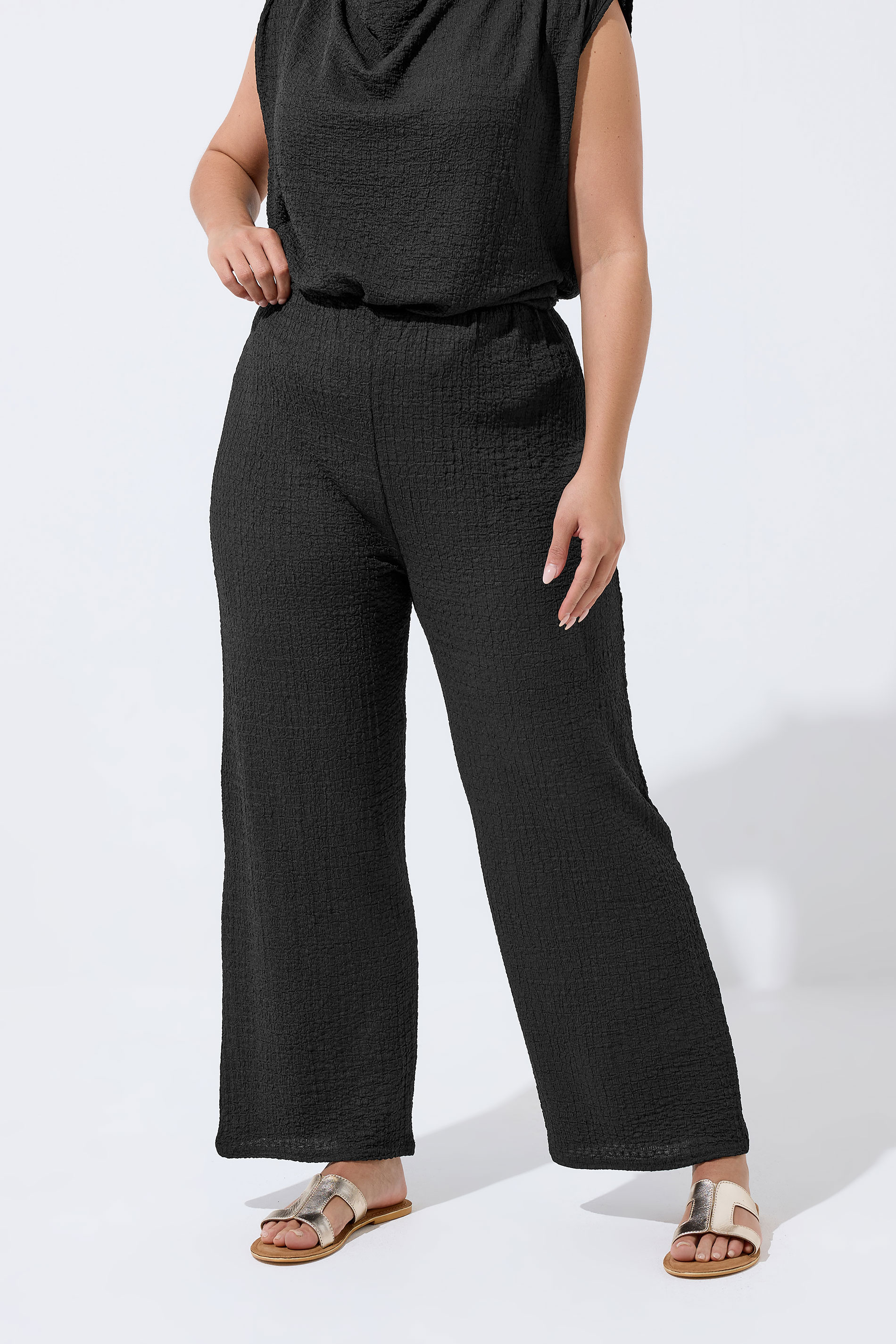 LIMITED COLLECTION Plus Size Black Textured Wide Leg Trousers | Yours Clothing 2