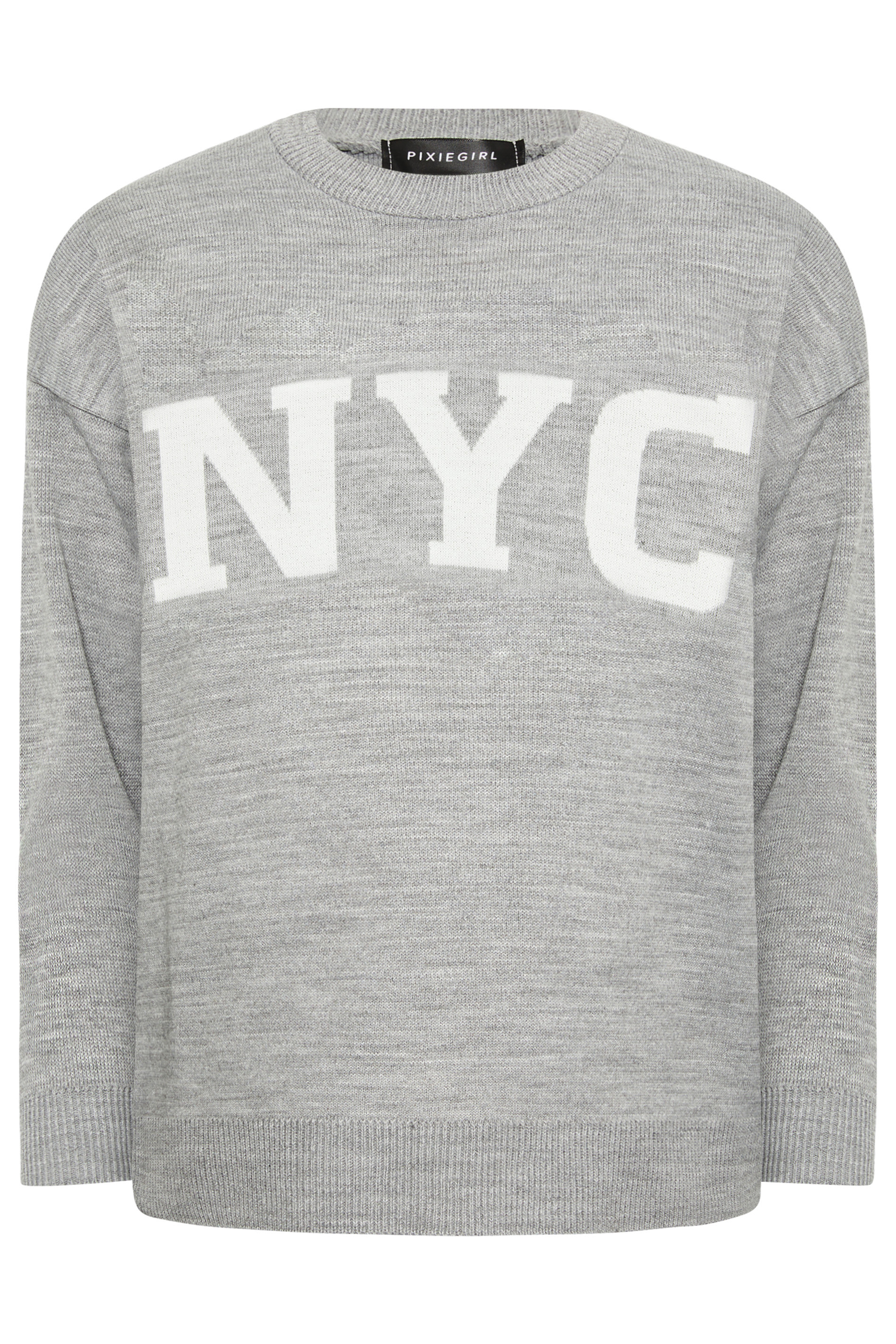 PixieGirl Grey NYC Slogan Print Jumper | PixieGirl  7