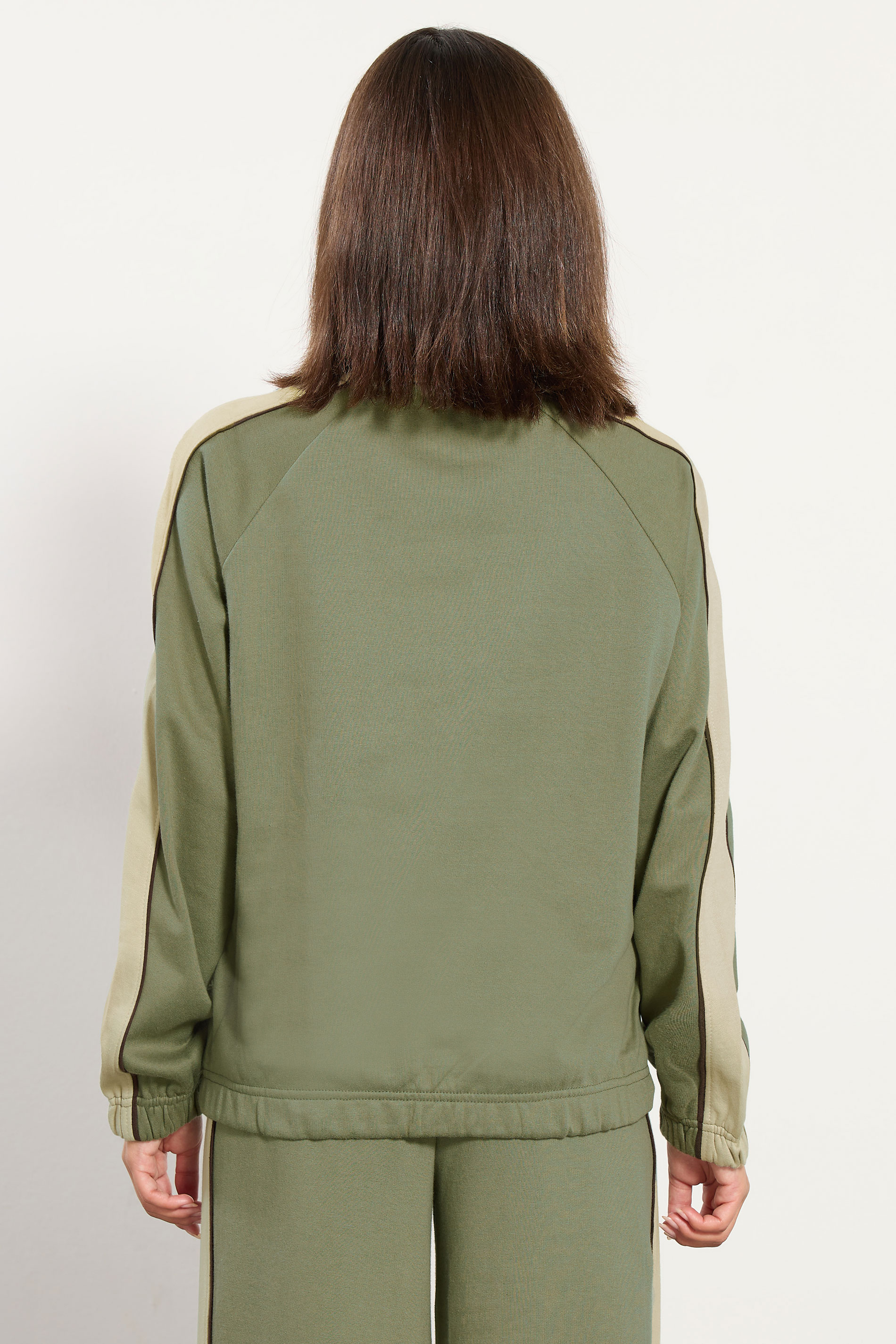 PixieGirl Petite Women's Green Colour Block Half Zip Sweatshirt | PixieGirl  3