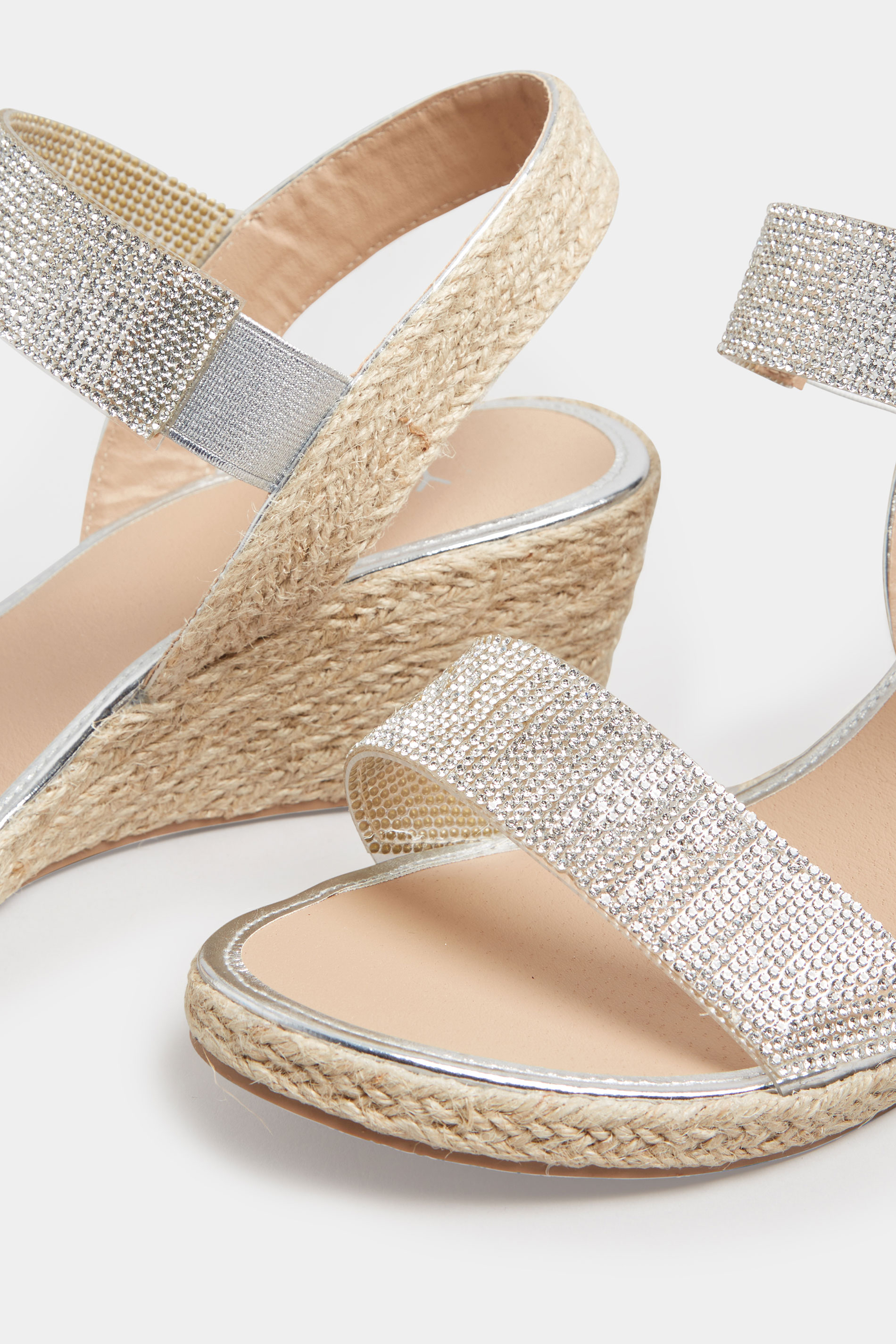 Silver Espadrille Wedge Sandals In Wide E Fit & Extra Wide EEE Fit 5