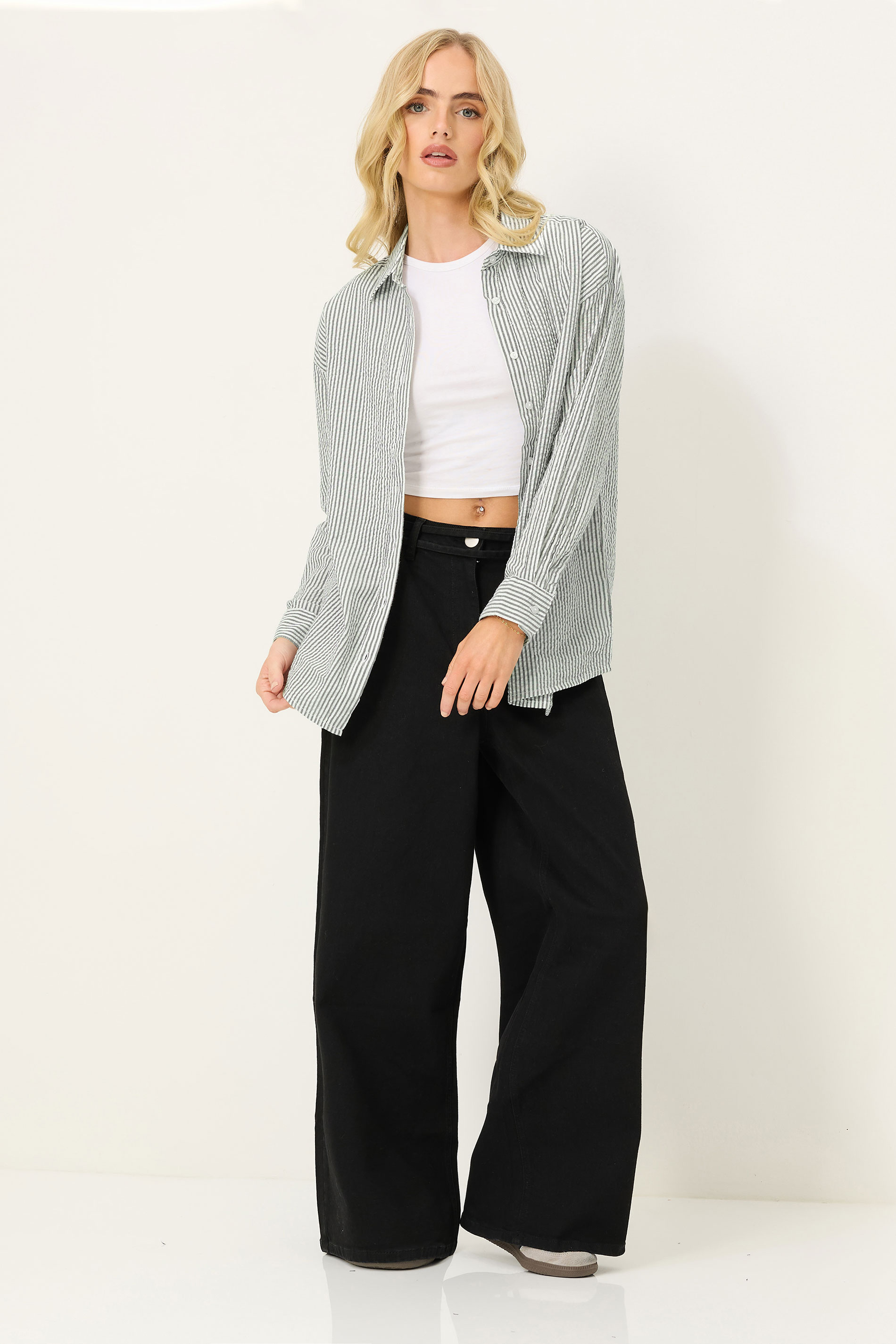 PixieGirl Petite Women's Grey Stripe Long Sleeve Shirt | PixieGirl 2