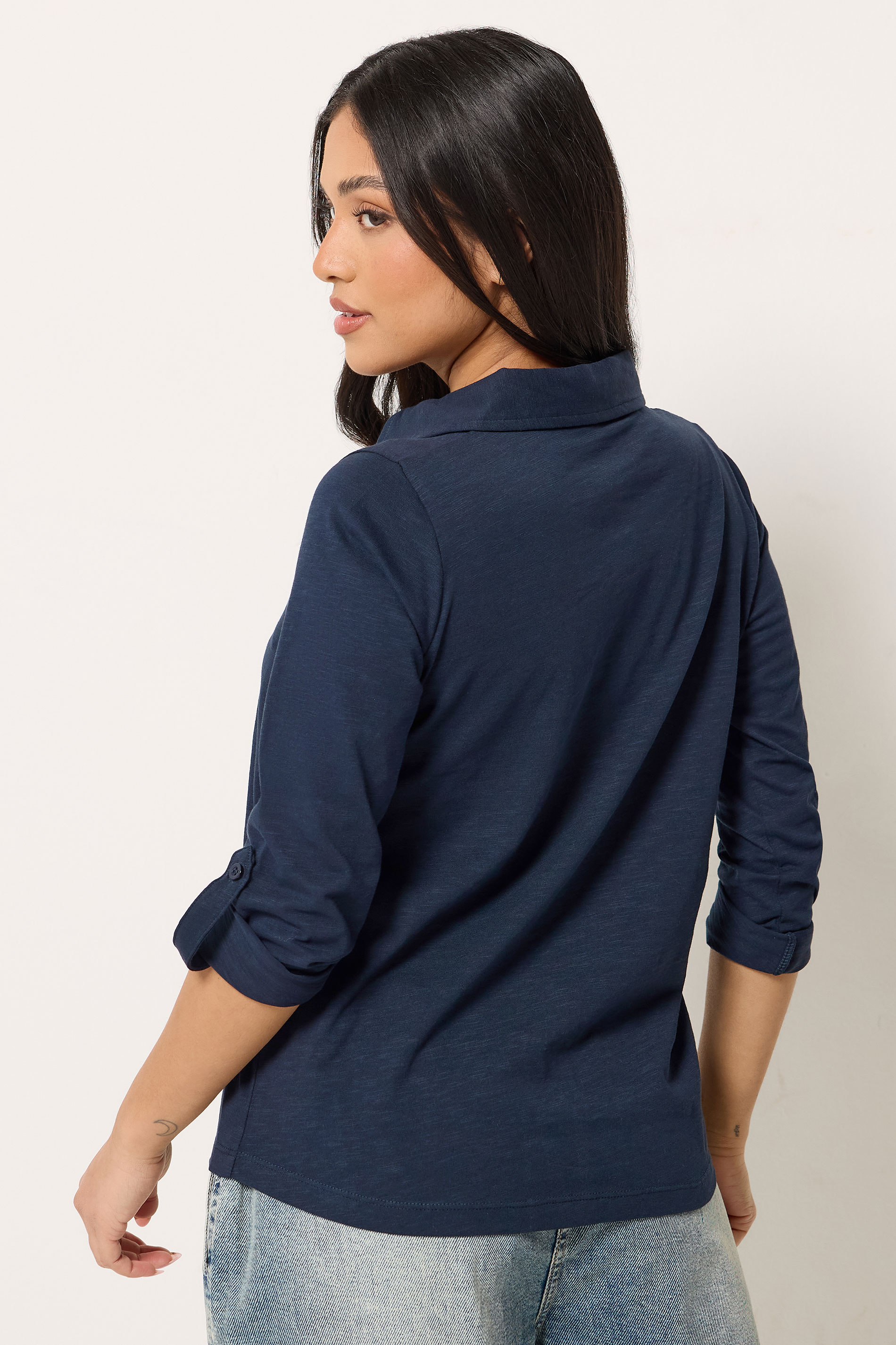 PixieGirl Petite Women's Navy Blue Button Cotton Shirt | PixieGirl 2