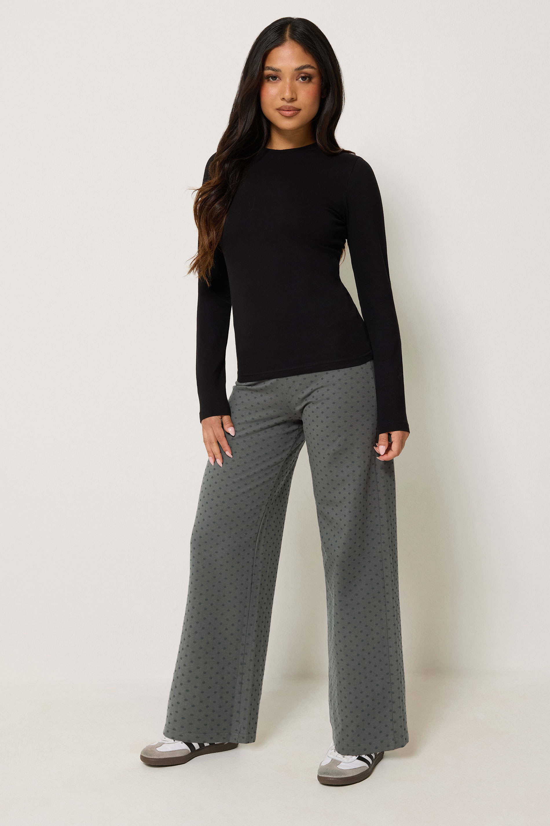 Pixiegirl Women's Grey Petite Polka Dot Wide Leg Yoga Pants Size Petite > 12