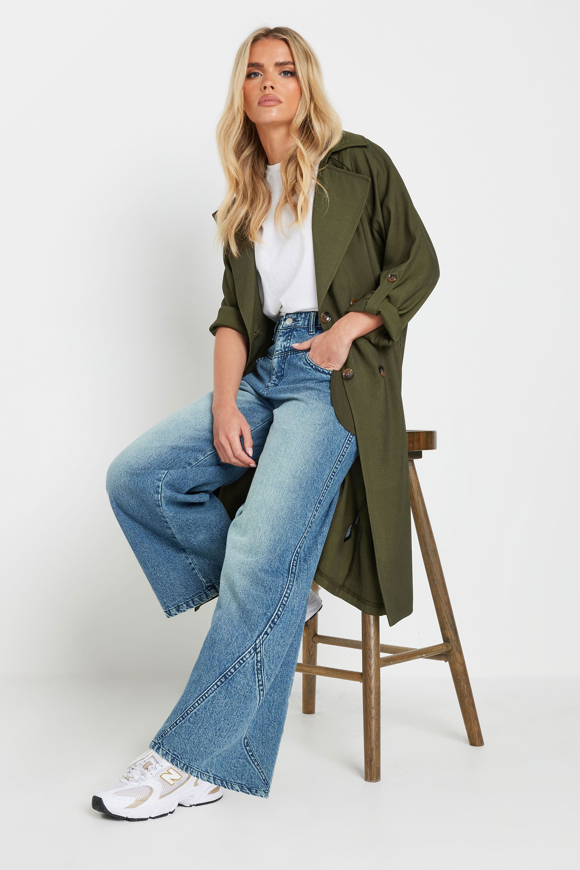 PixieGirl Petite Womens's Khaki Green Woven Lightweight Trench Coat | PixieGirl 2