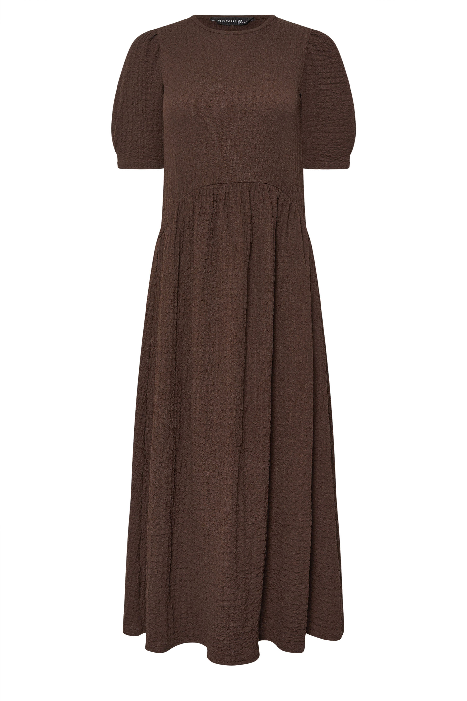 PixieGirl Petite Womens Chocolate Brown Textured Midi Dress | PixieGirl 5