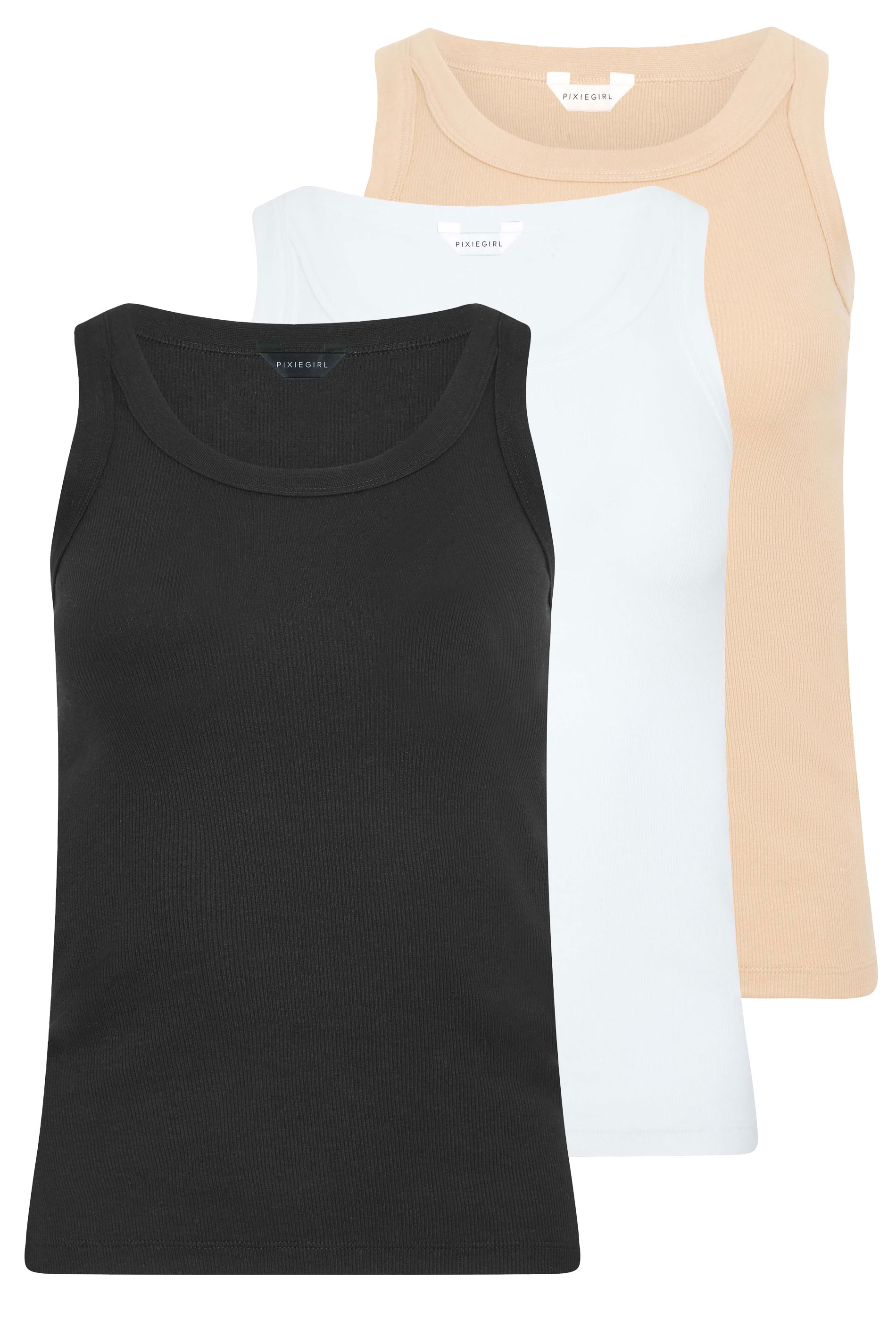PixieGirl Petite Women's 3 PACK Black & White Ribbed Vest Top | PixieGirl 8