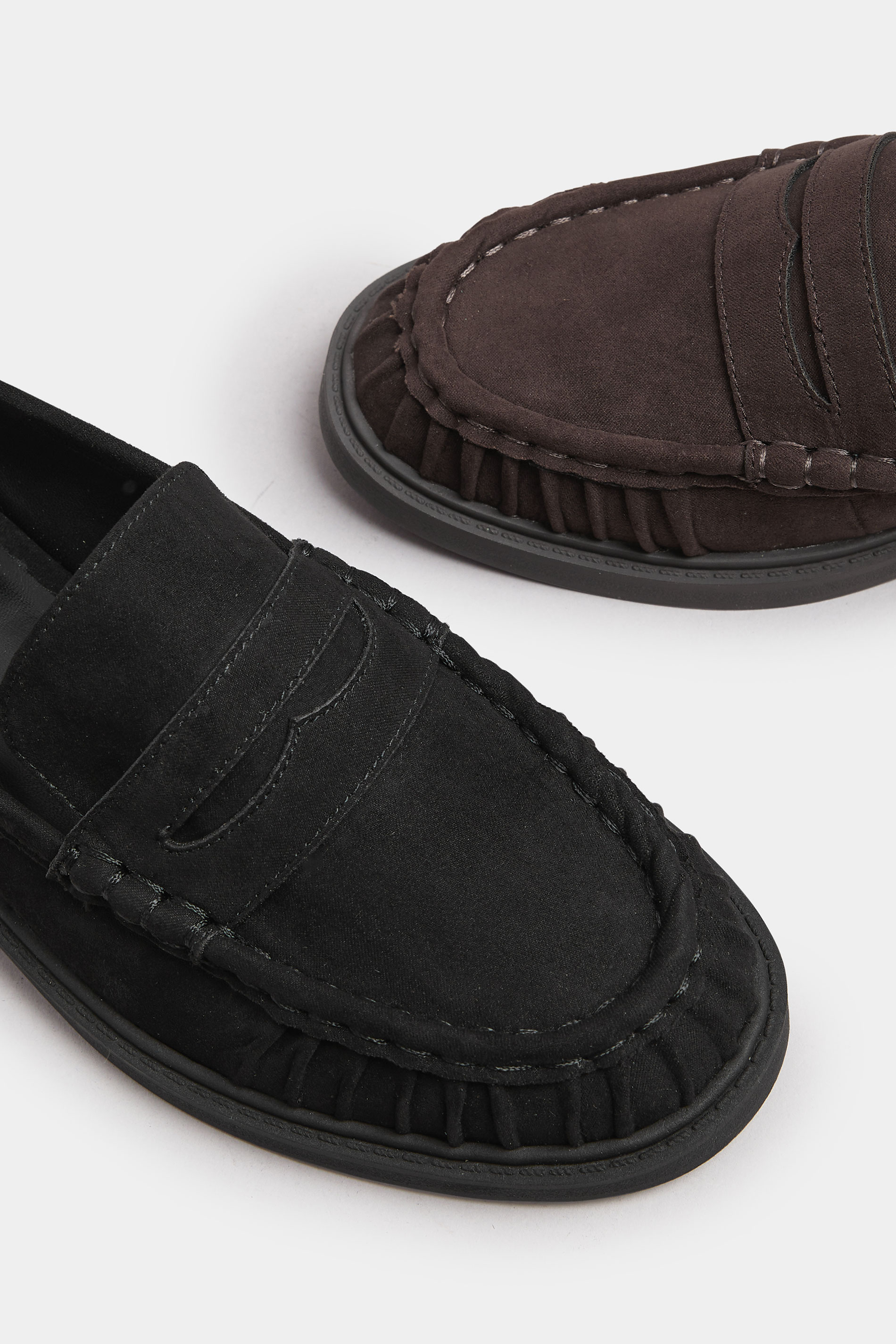 Black Faux Suede Ruched Front Loafers In Extra Wide EEE Fit | Yours Clothing 6