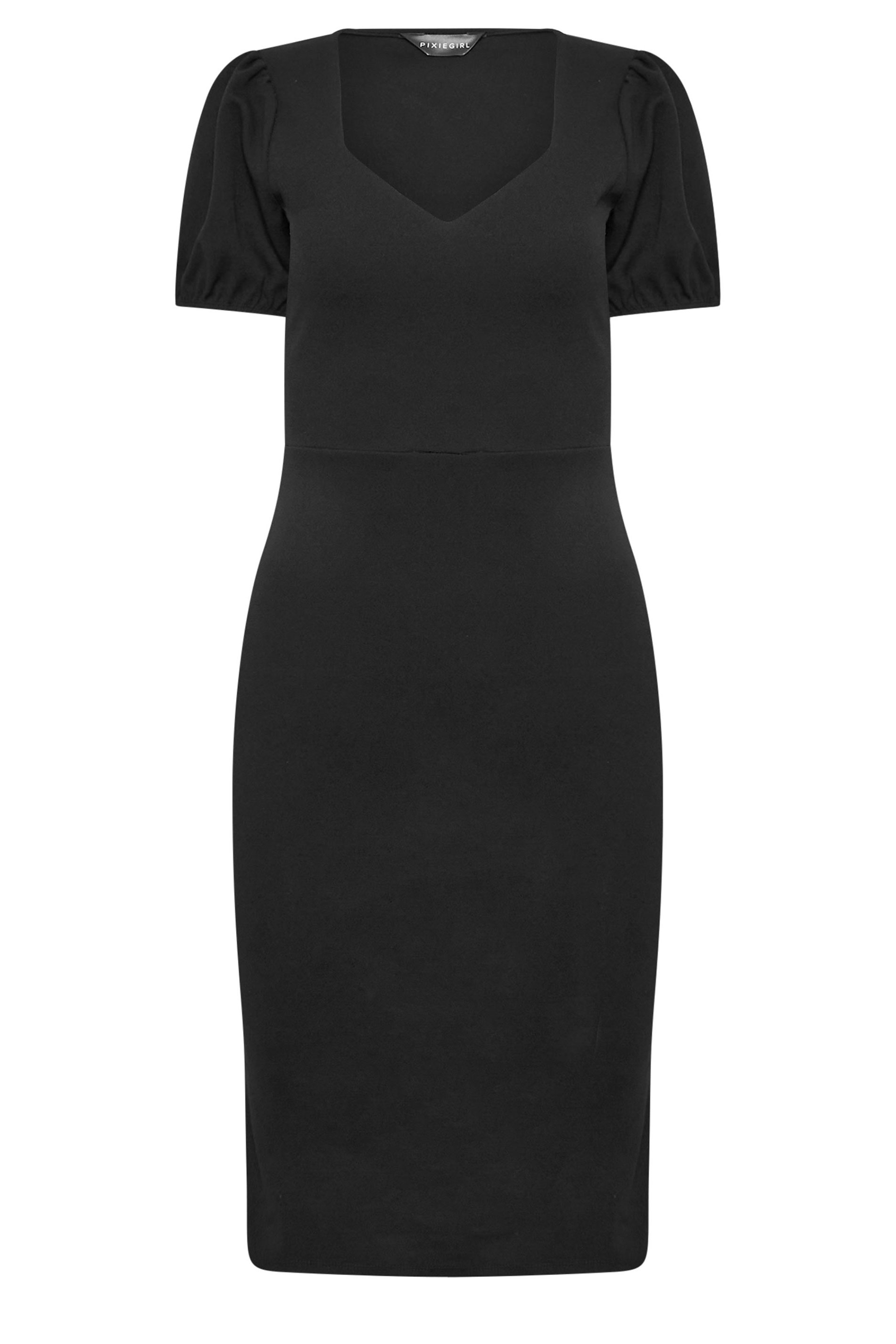 PixieGirl Petite Women's Black Puff Sleeve Midi Dress | PixieGirl 6
