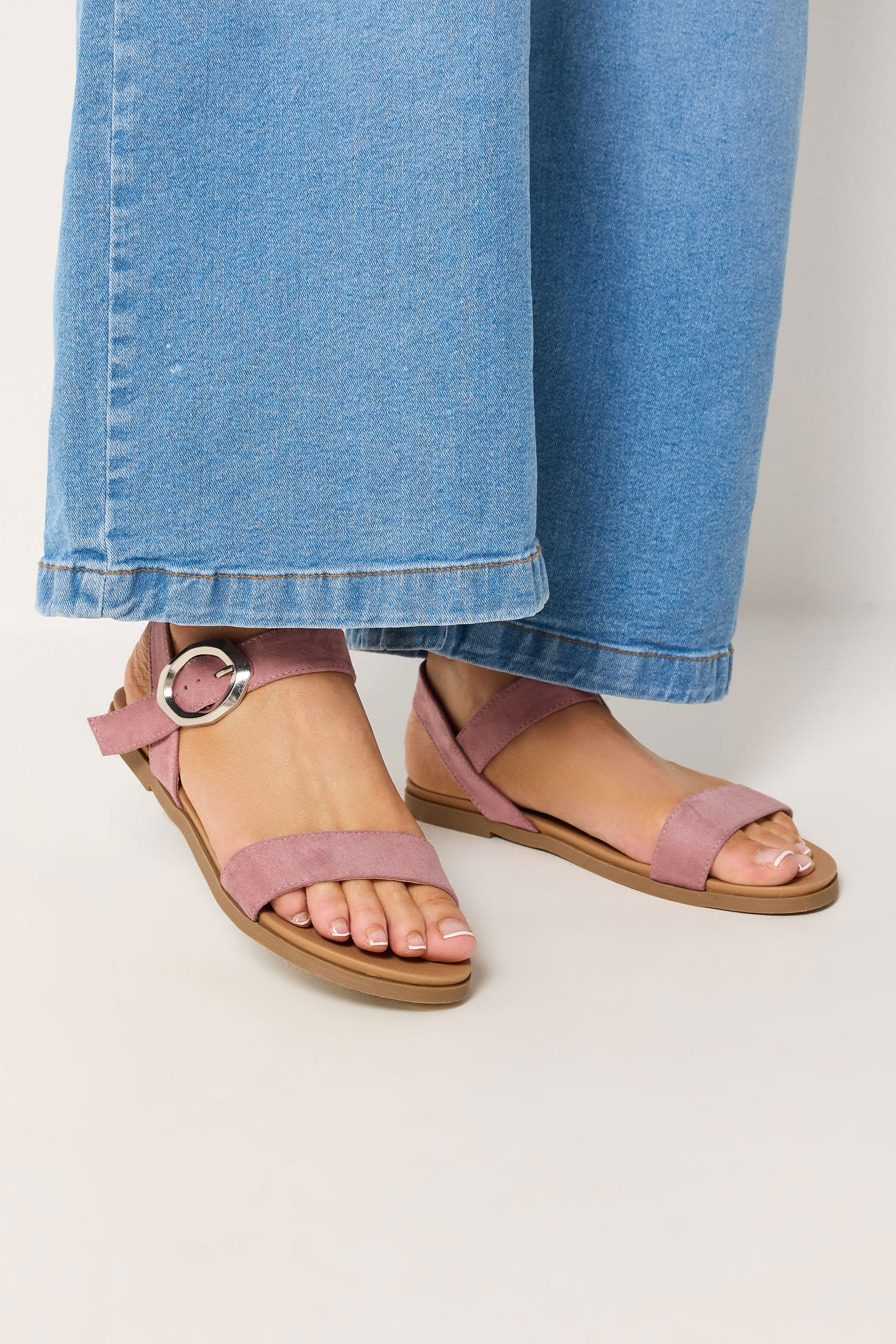 Pink Buckle Detail Sandals In Wide E Fit | Yours Clothing 3
