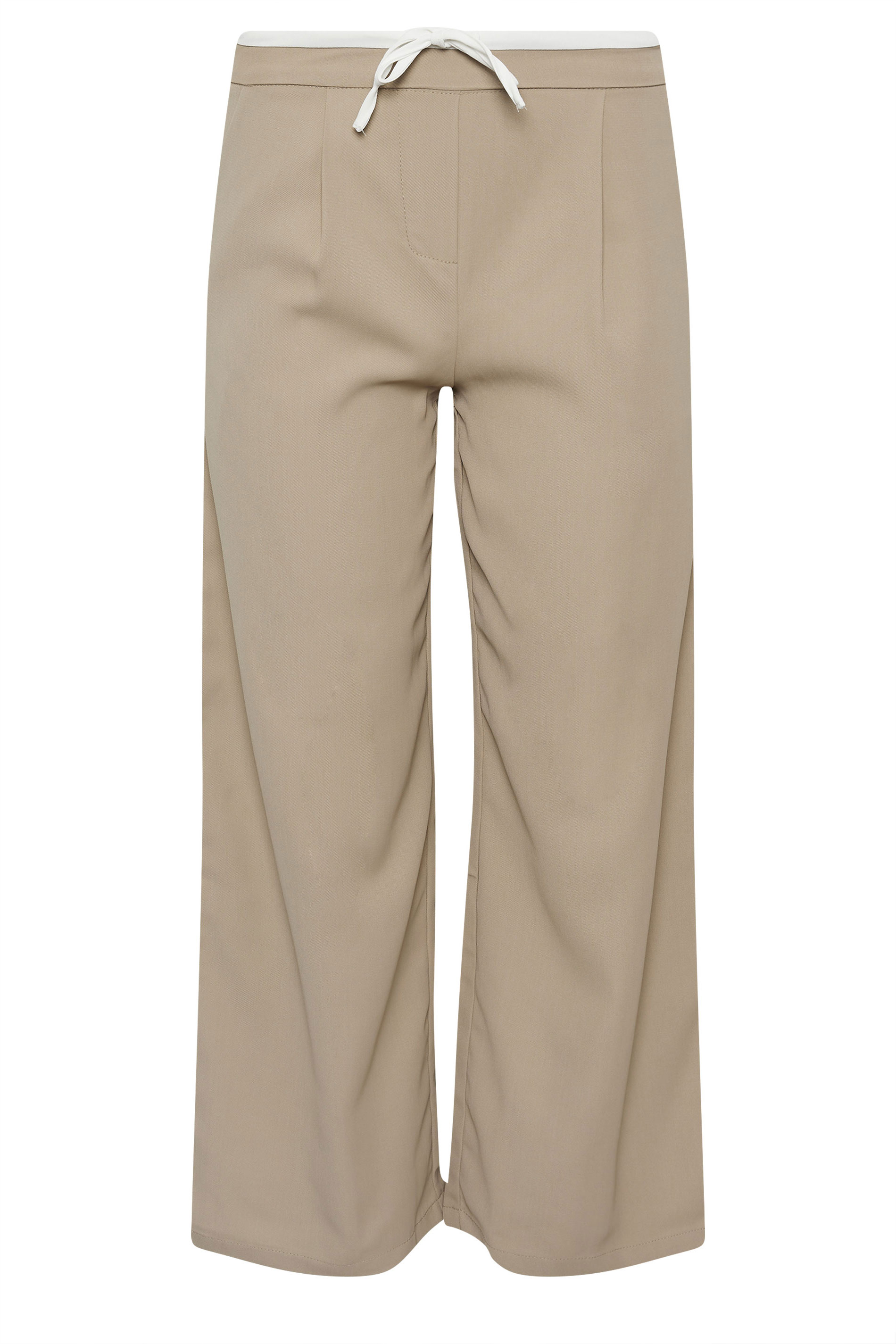 PixieGirl Petite Womens Brown Contrast Waist Wide Leg Trousers | PixieGirl 6