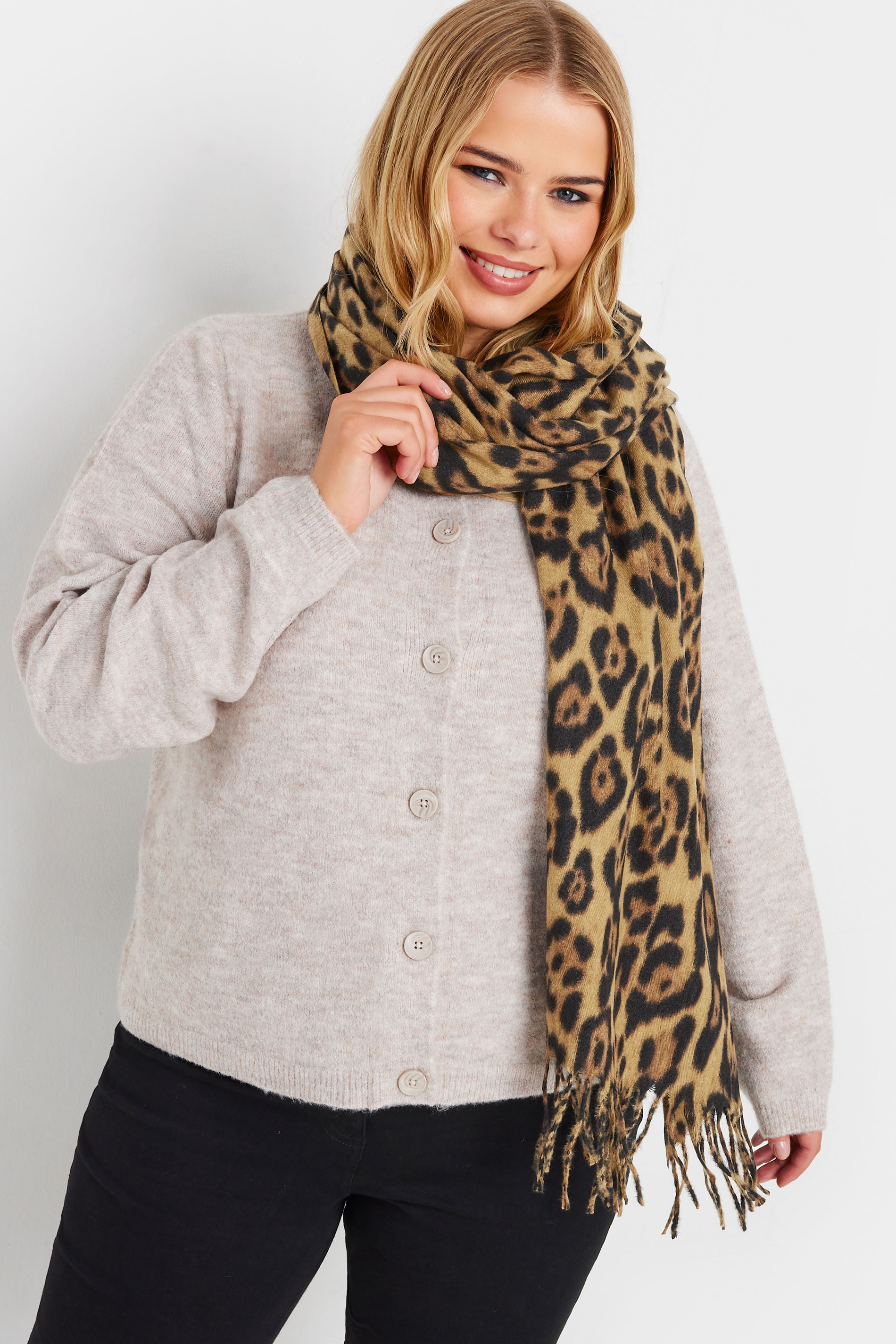 Beige Brown Leopard Print Scarf | Yours Clothing 1