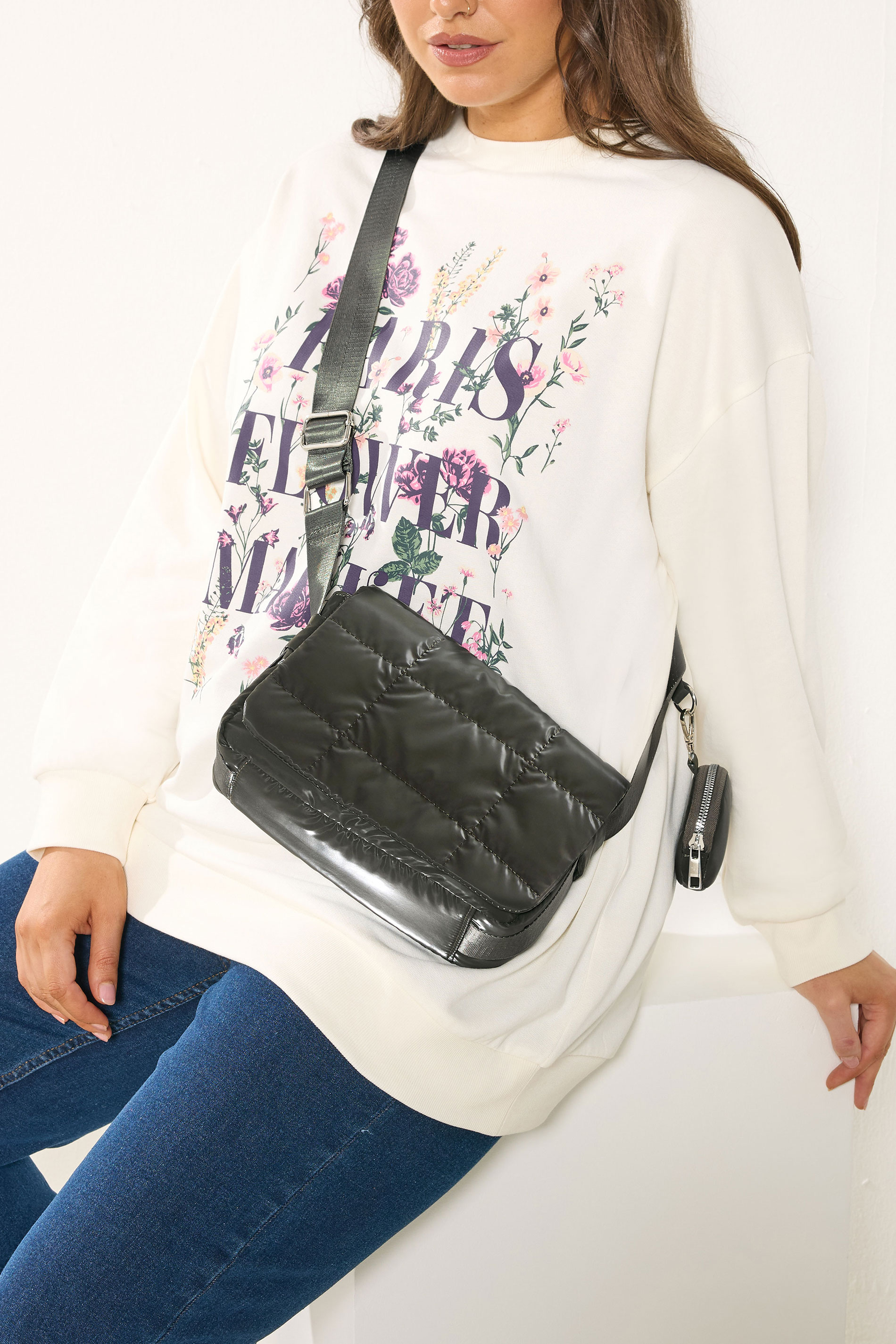 Khaki Green Quilted Cross Body Bag | Yours Clothing 1