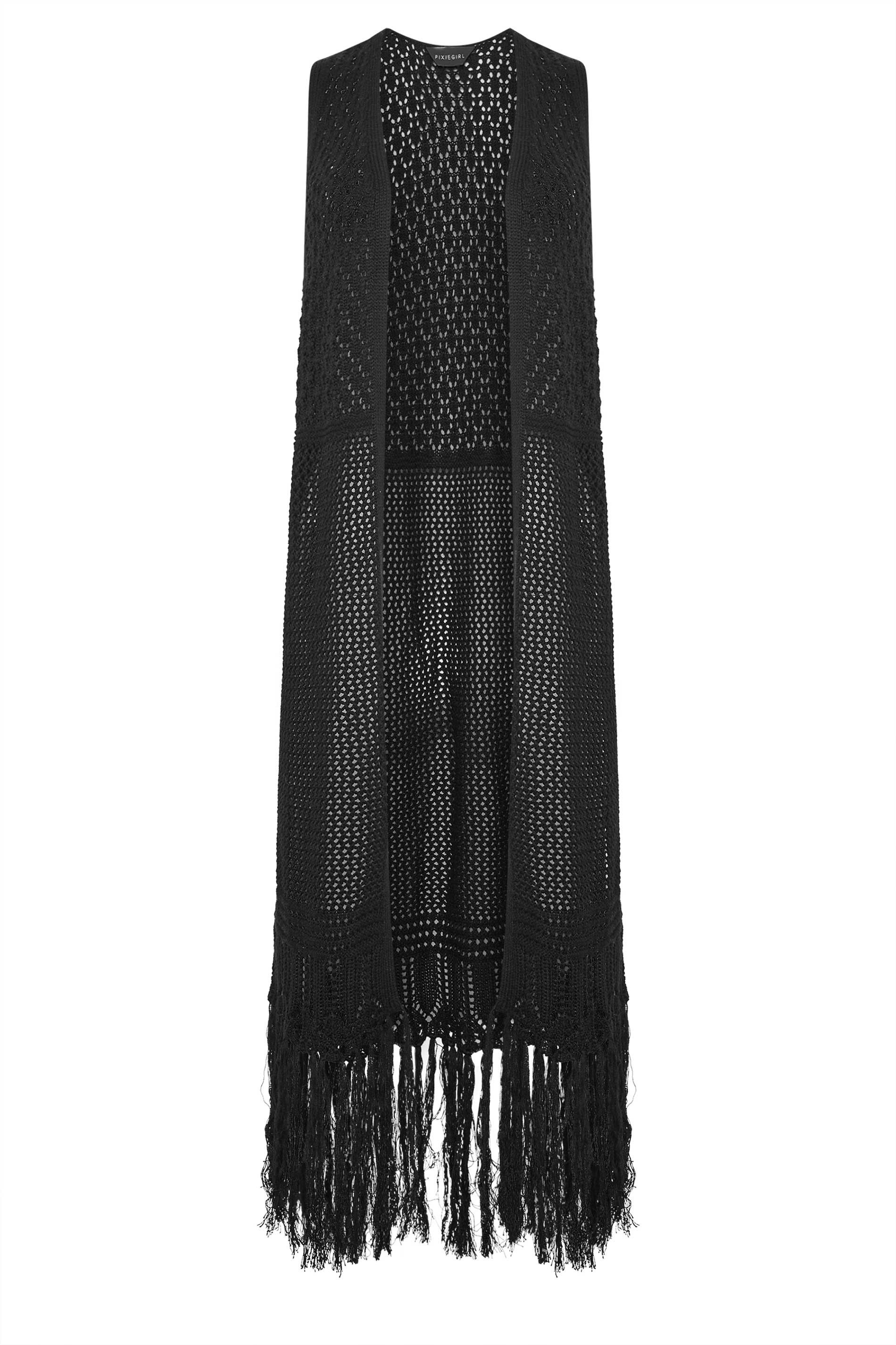 PixieGirl Petite Womens Black Crochet Longline Waistcoat | PixieGirl 6