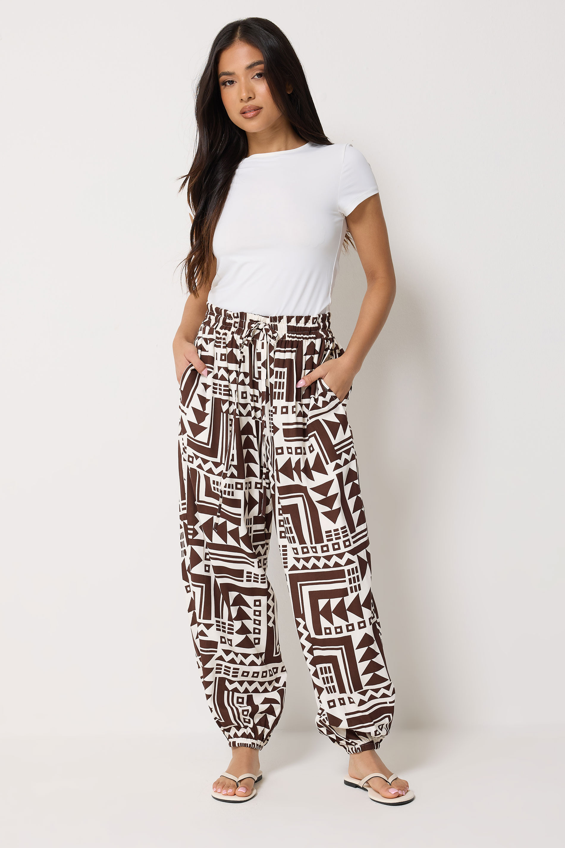 Pixiegirl Women's Brown Petite Abstract Harem Trousers Size Petite > 12