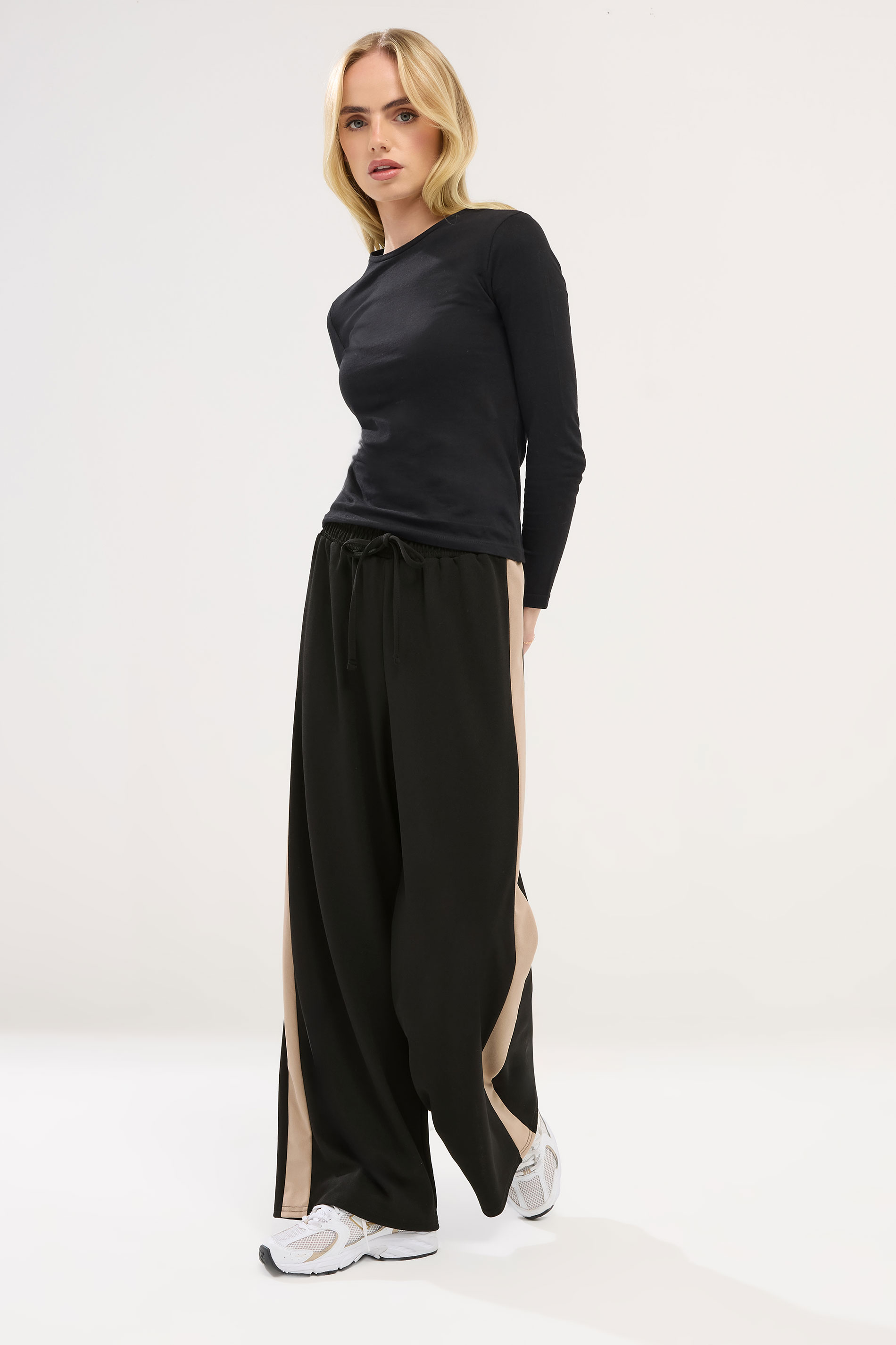 PixieGirl Petite Womens Black Side Stripe Trousers | PixieGirl 1