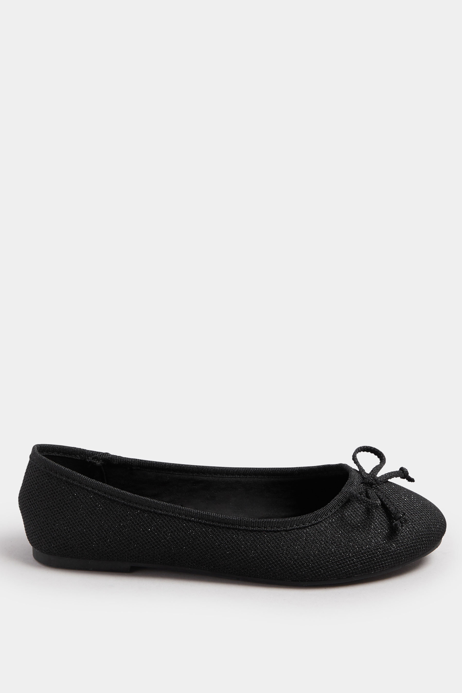 Black Glitter Ballet Pumps In Extra Wide EEE Fit | Yours Clothing 3