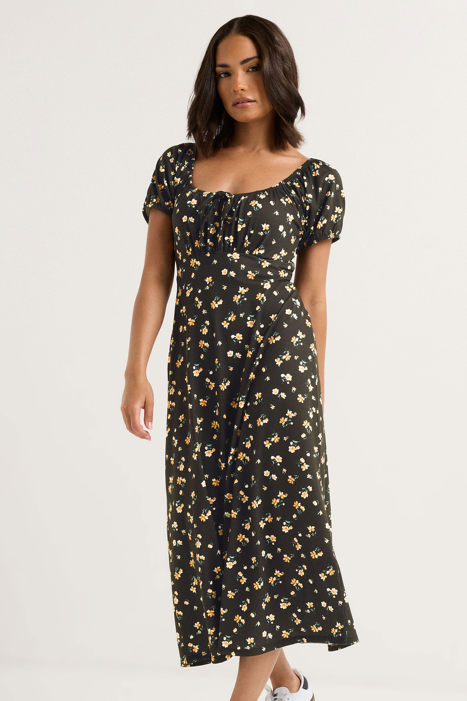 PixieGirl Petite Women's Black Ditsy Tie Midaxi Dress | PixieGirl 1
