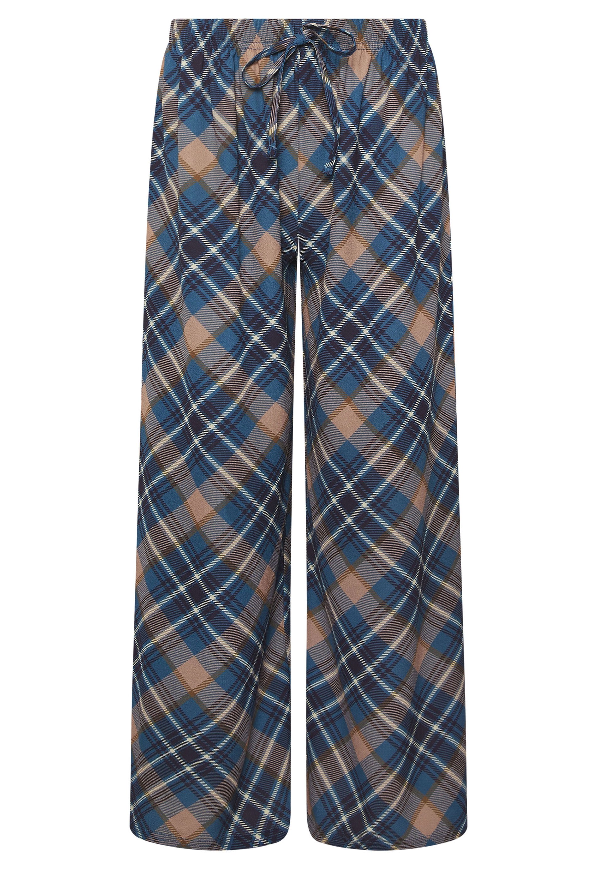 PixieGirl Petite Womens Navy Blue Check Wide Leg Trousers | PixieGirl 5