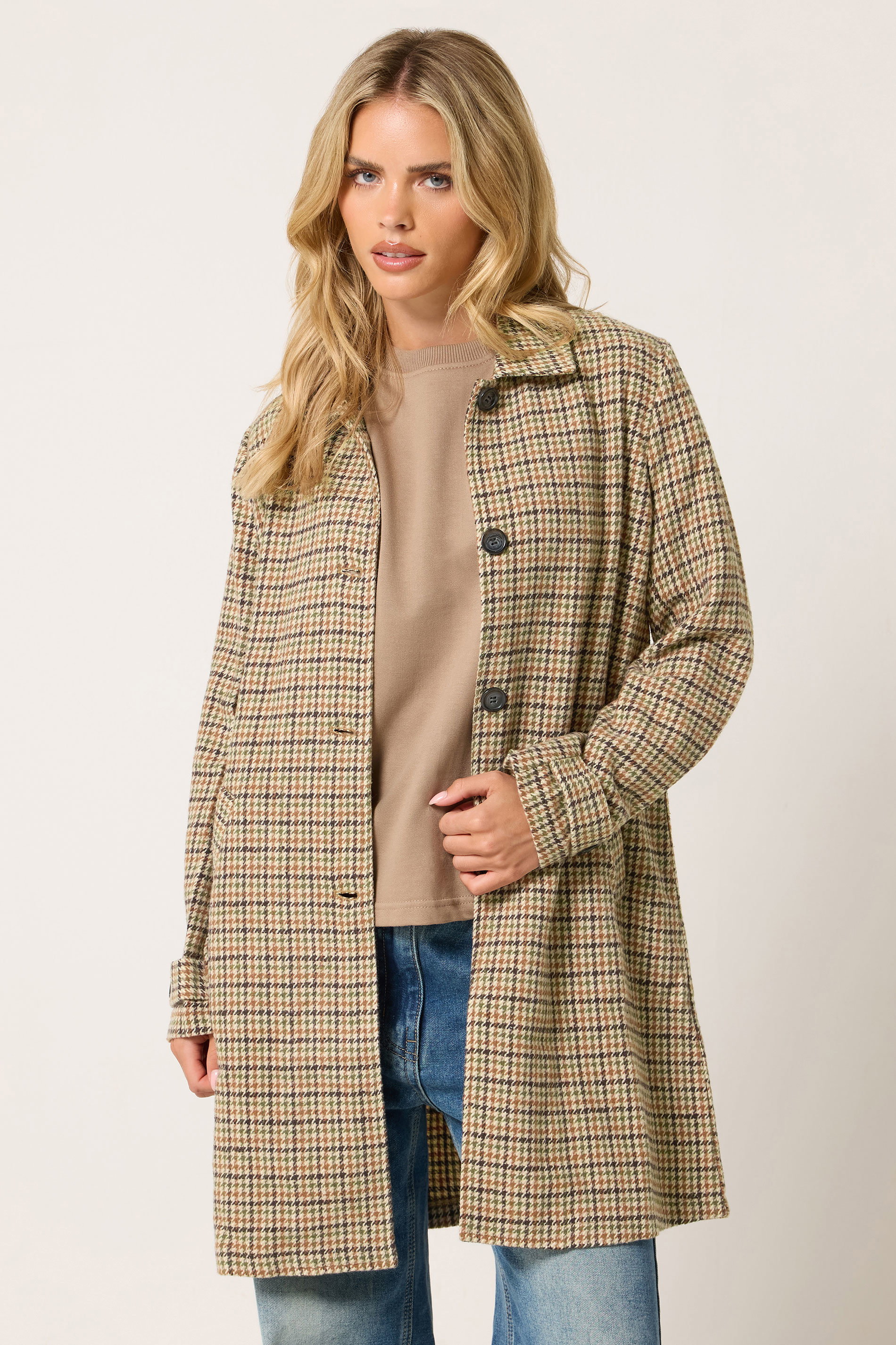 Pixiegirl Women's Brown Petite Dark Checkered Midi Car Coat Size 14