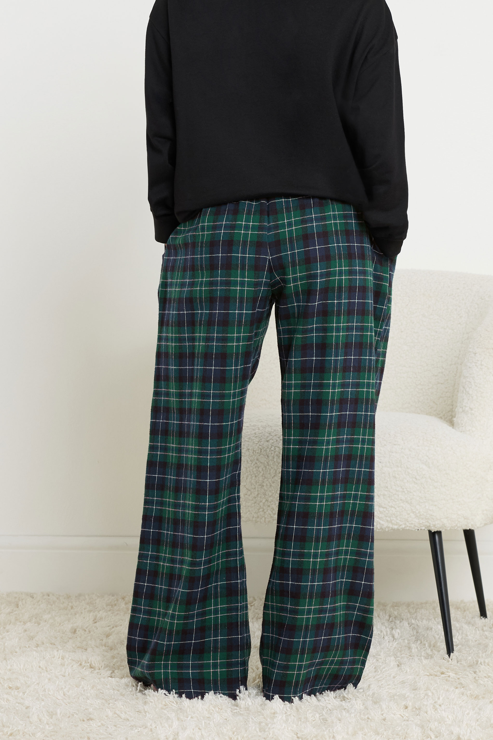 PixieGirl Petite Women's Navy Blue Cotton Check Pyjama Bottoms | PixieGirl 4