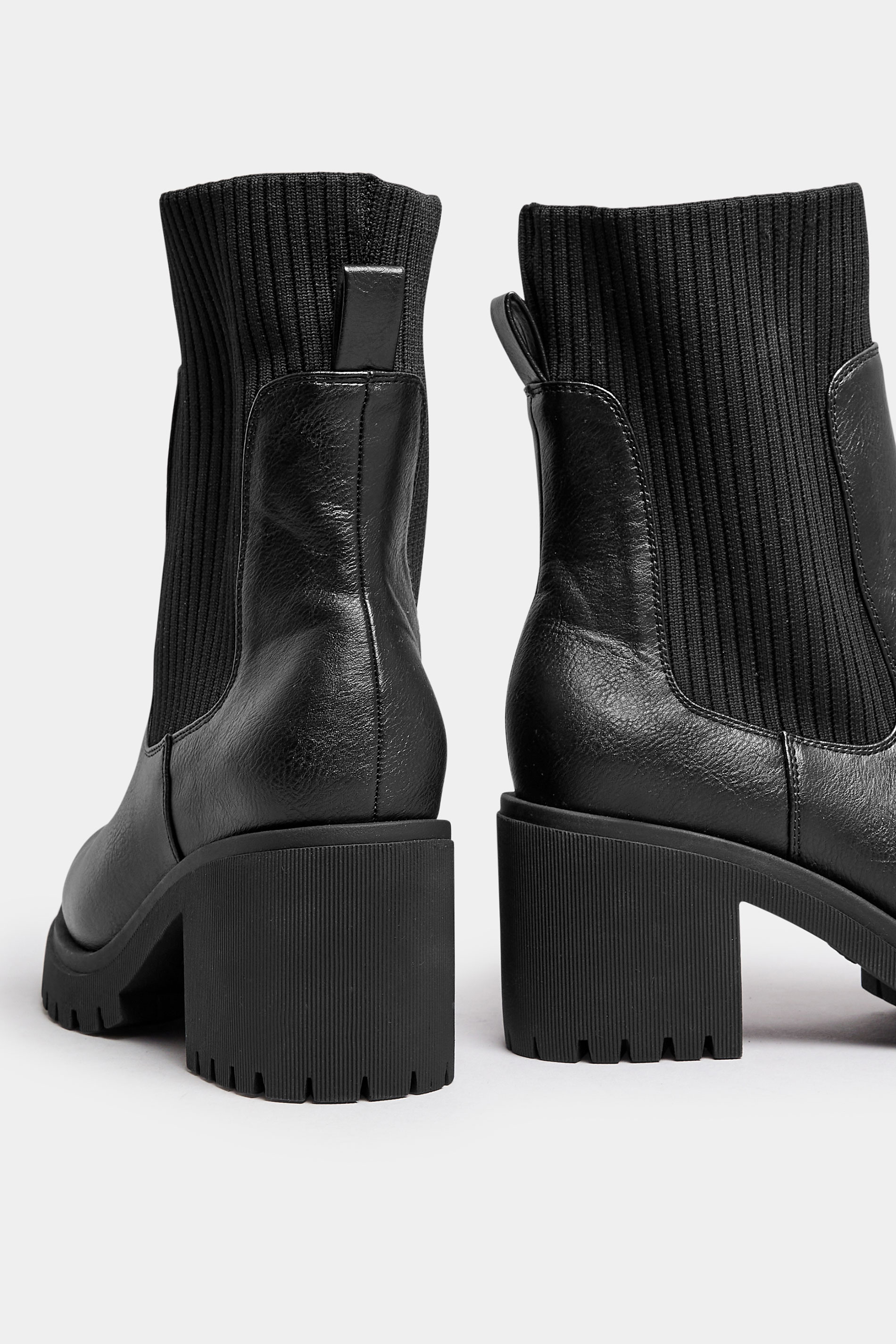 Black Faux Leather Sock Chelsea Boots In Extra Wide EEE Fit | Yours Clothing 4