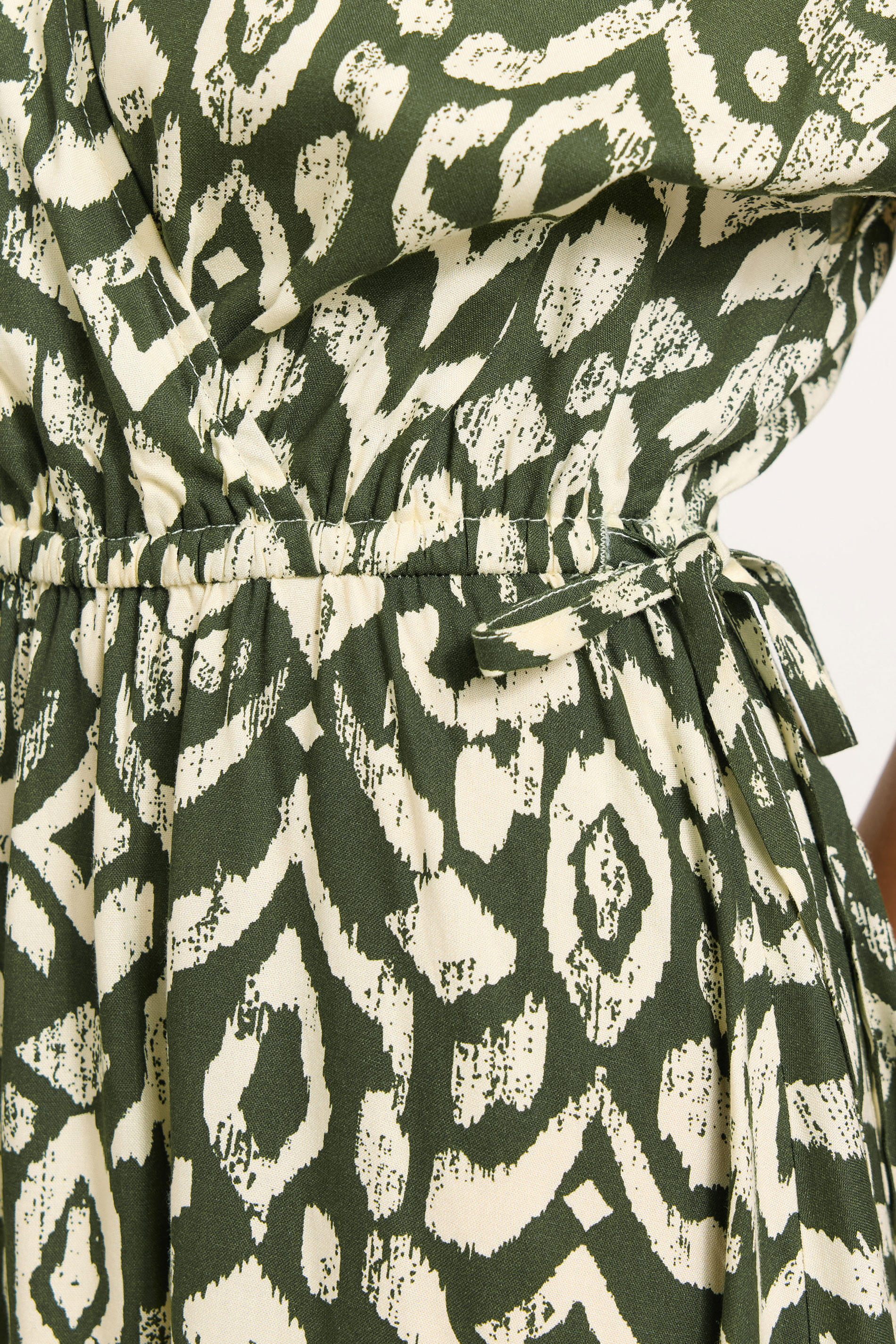 PixieGirl Petite Women's Khaki Green Abstract Drawstring Wrap Maxi Dress | PixieGirl 4