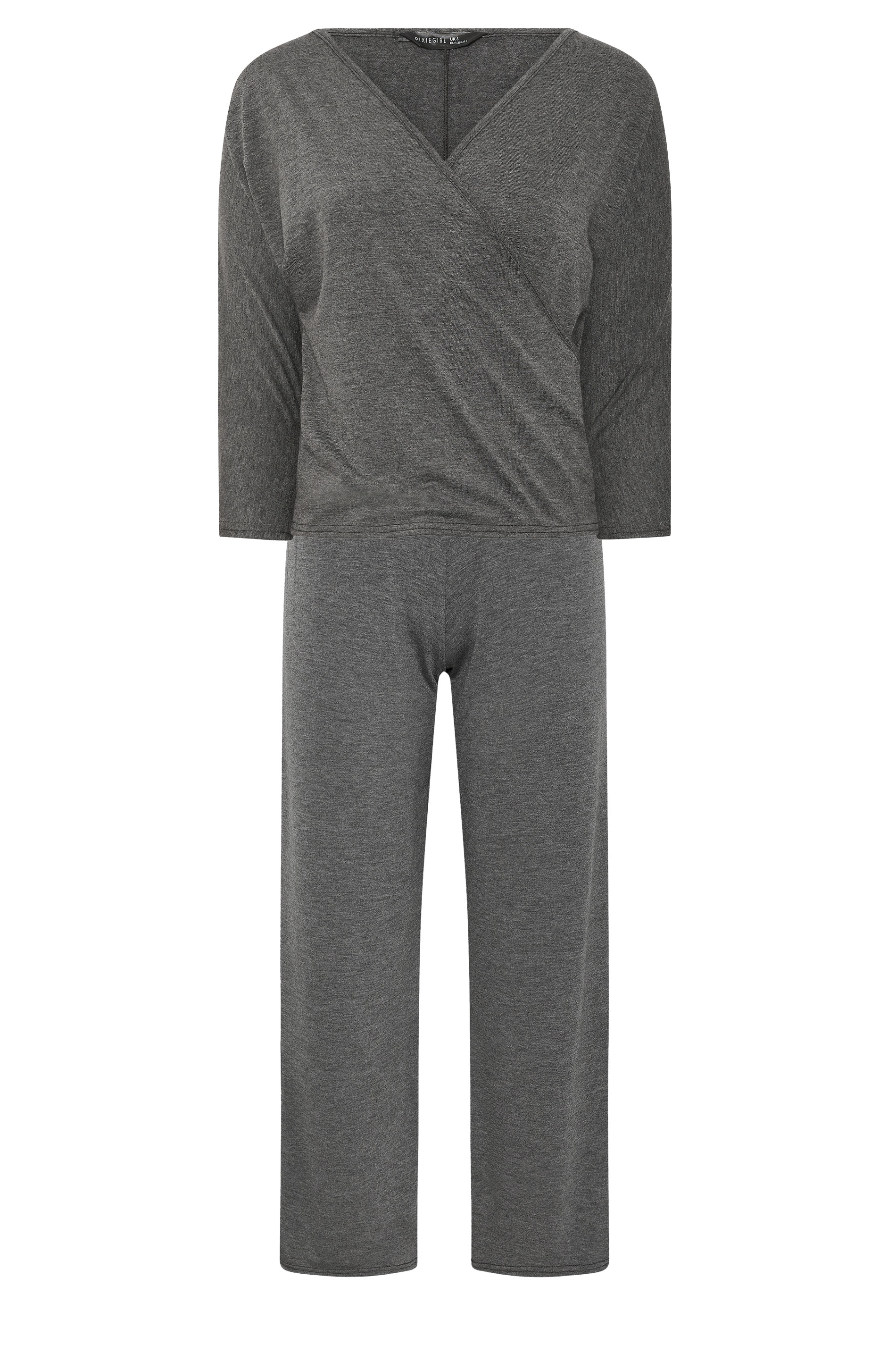 PixieGirl Petite Women's Set Grey Wrap Top & Wide Leg Trousers | PixieGirl 7