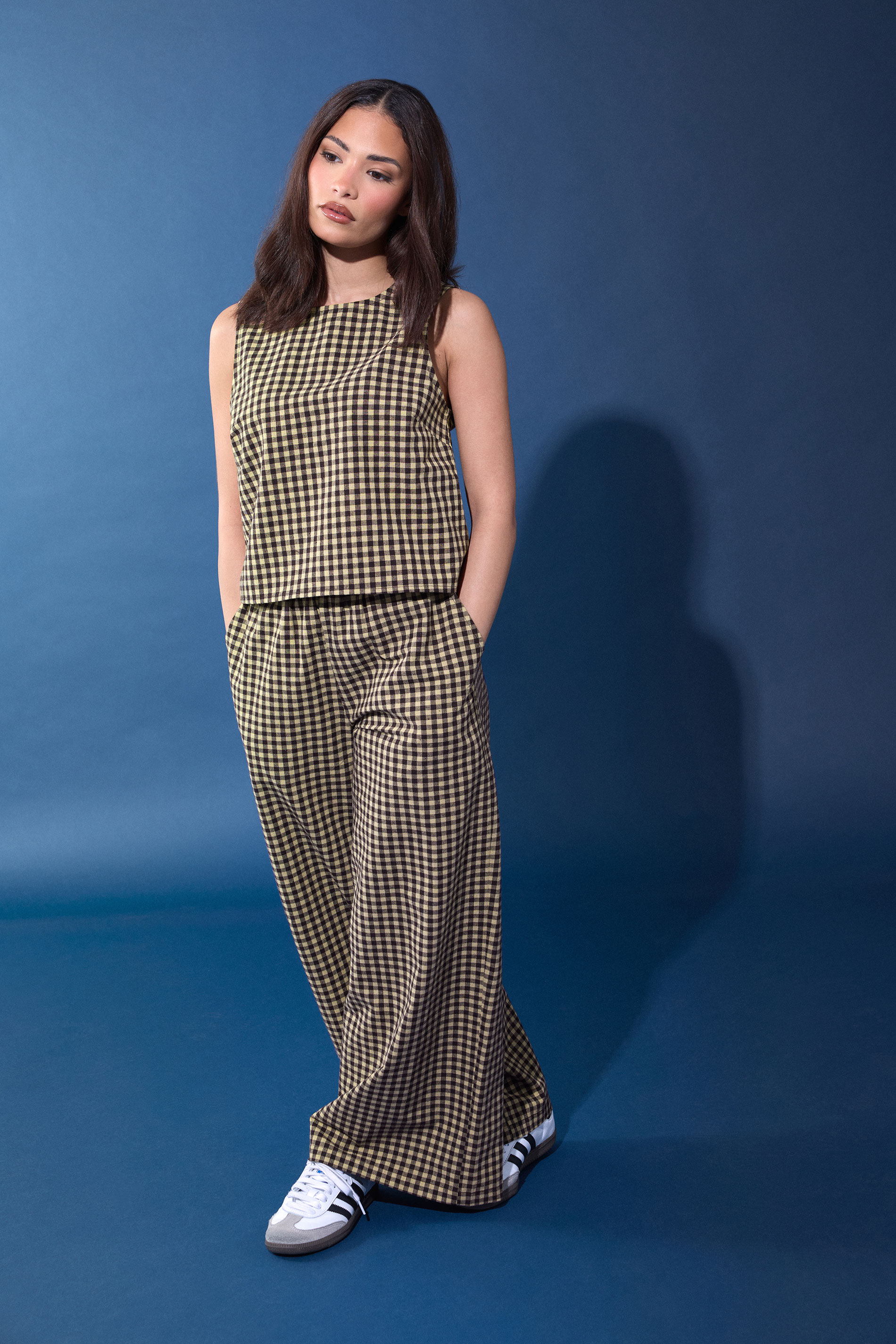Pixiegirl Women's Brown Petite Gingham Wide Leg Trousers Size Petite > 10