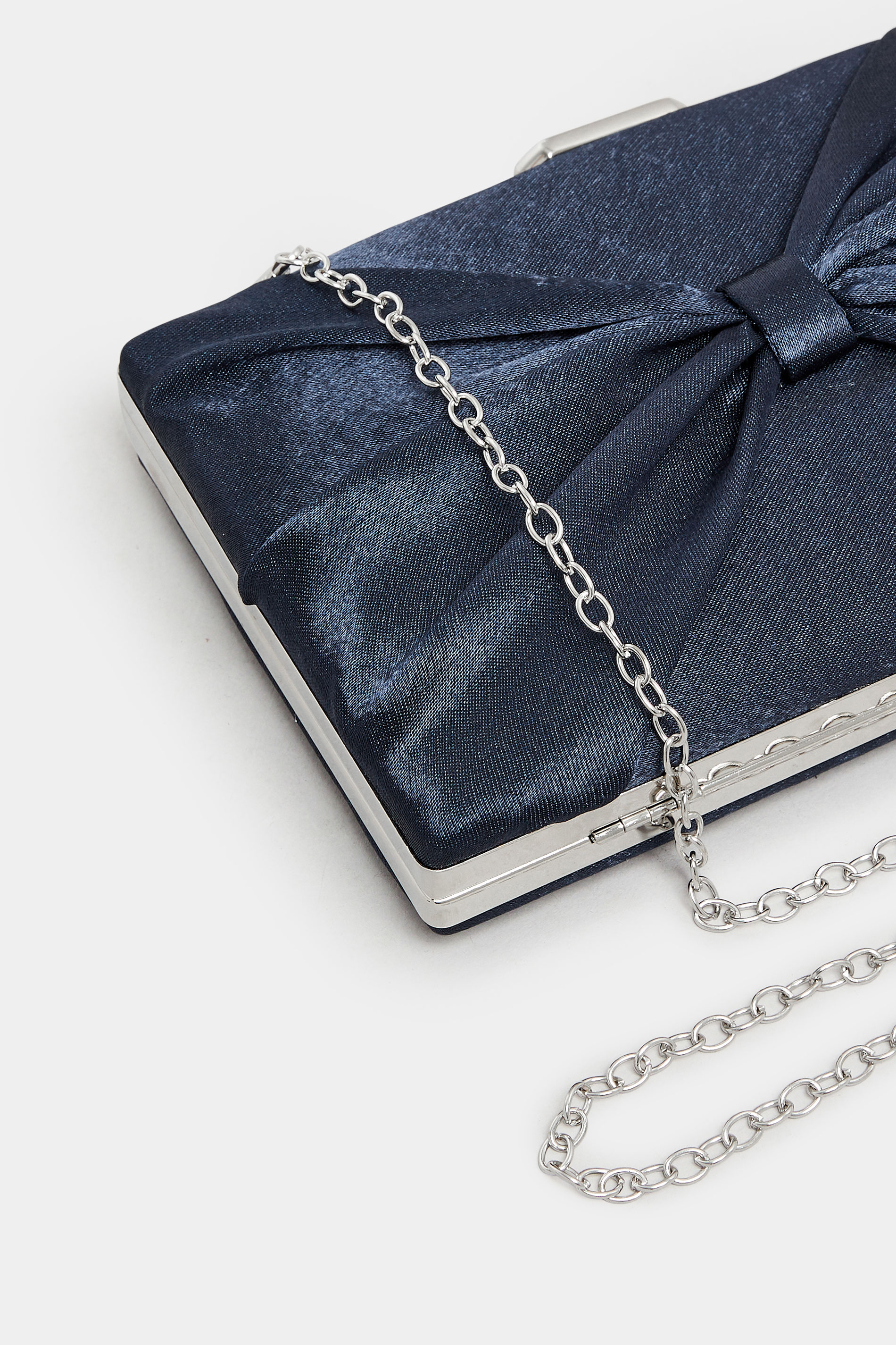 Navy Blue Satin Bow Detail Clutch Bag | Yours Clothing 6