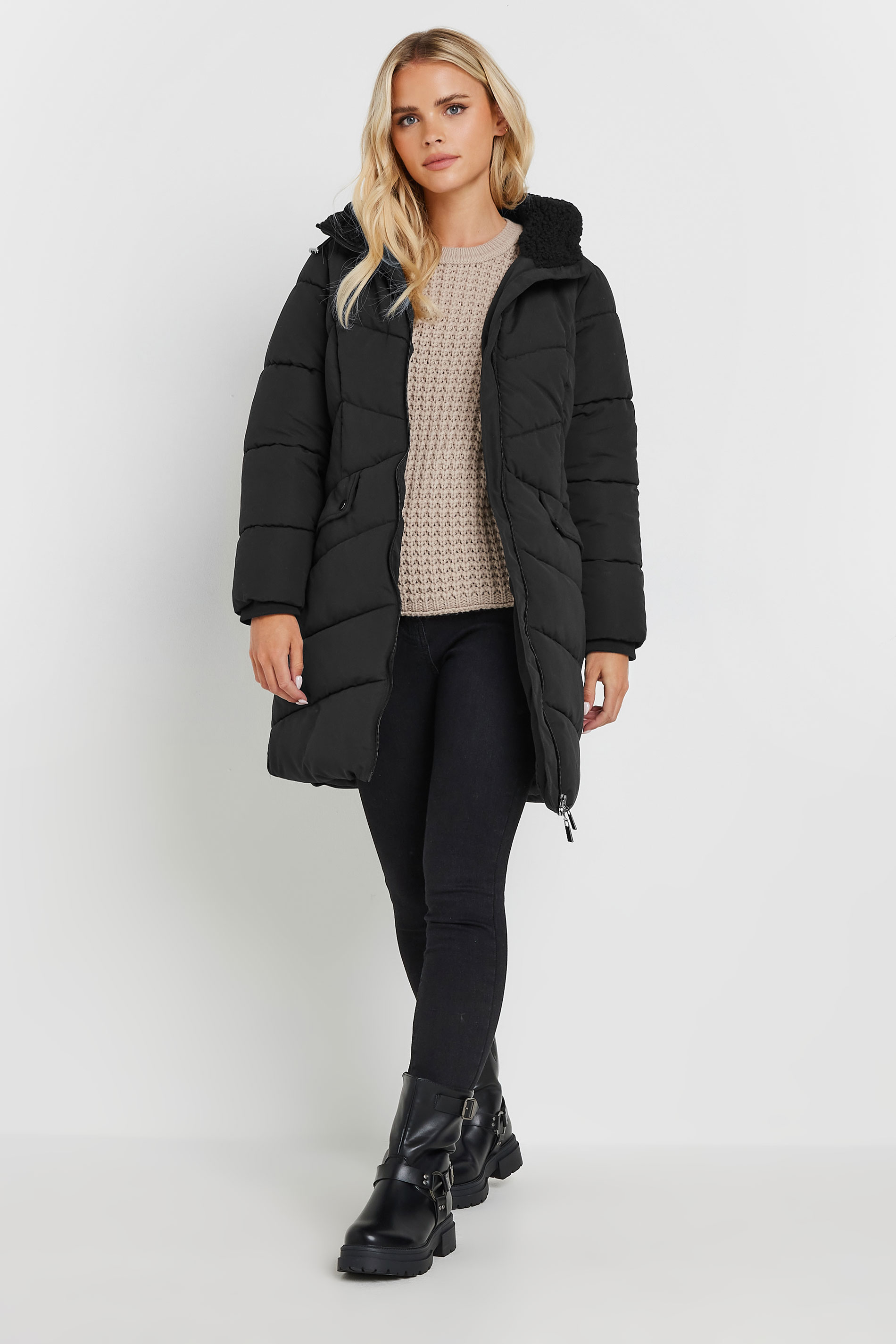 PixieGirl Petite Women's Black Borg Hooded Padded Coat | PixieGirl 2