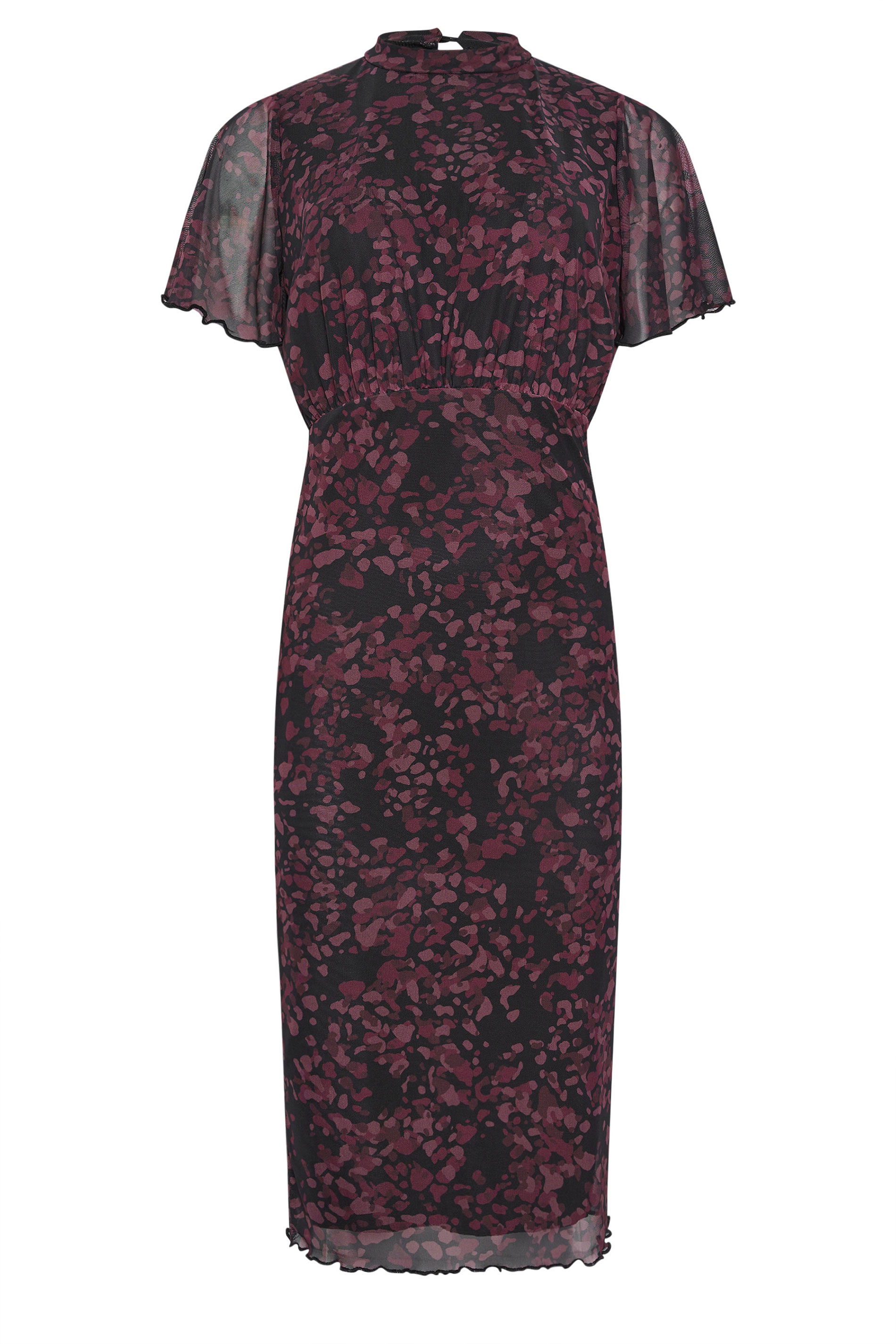 PixieGirl Petite Women's Burgundy Red Abstract Animal Print Flutter Sleeve Dress | PixieGirl 5